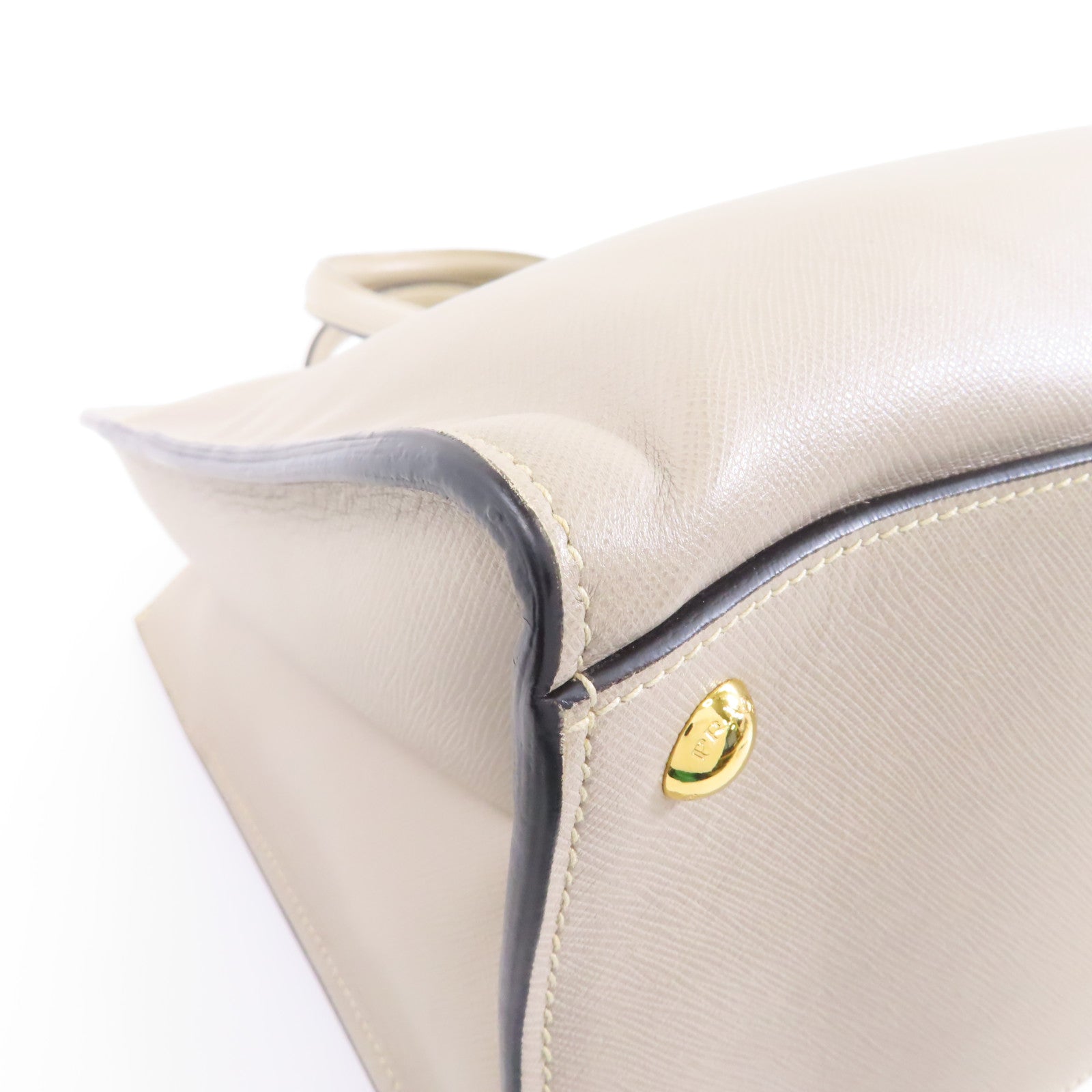 PRADA 牛皮皮革Shoulder Bag金扣手挽肩背兩用袋灰色