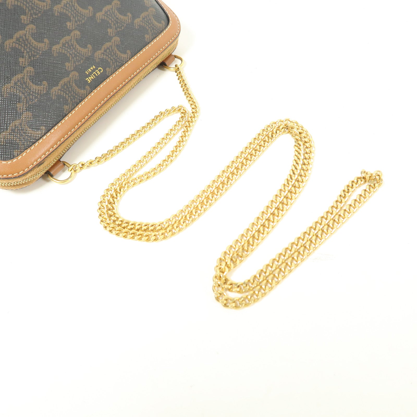 CELINE 塗層帆布Chain Shoulder金扣鏈帶肩背袋
