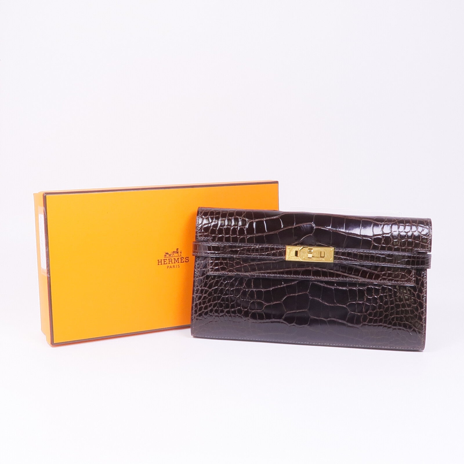 HERMES 【激減優惠】Alligator皮革Kelly Long Wallet金扣長錢包