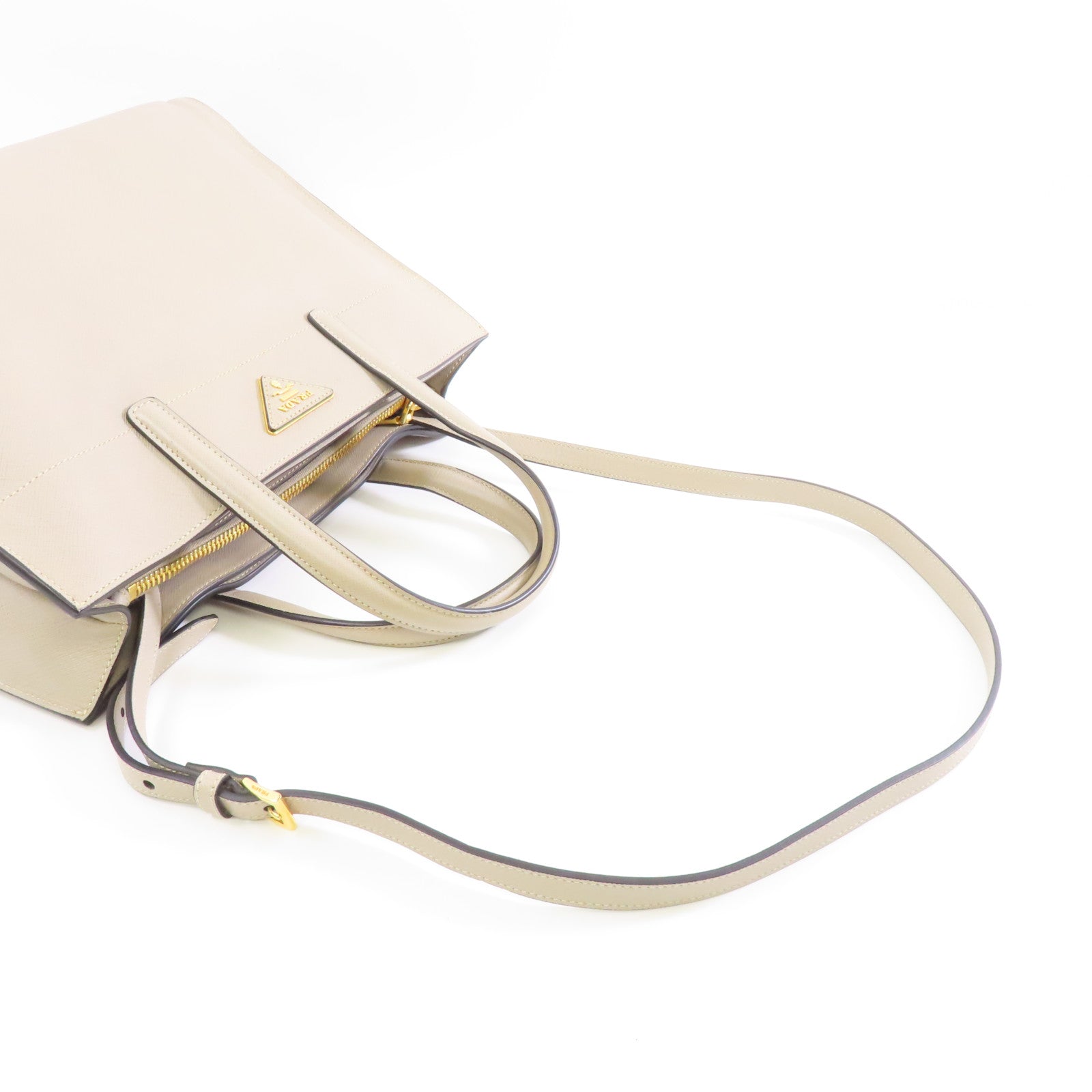 PRADA 牛皮皮革Shoulder Bag金扣手挽肩背兩用袋灰色
