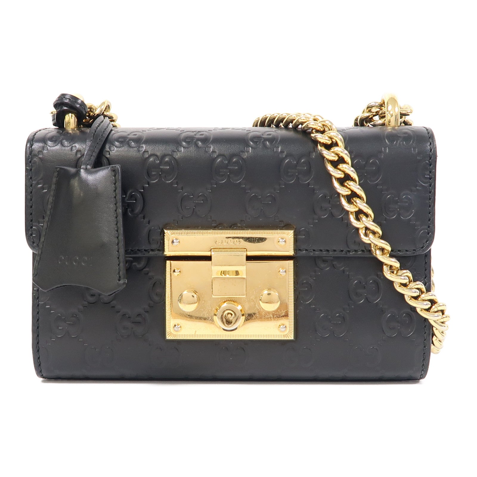 GUCCI 【激減優惠】皮革Padlock金扣鏈帶肩背袋黑色