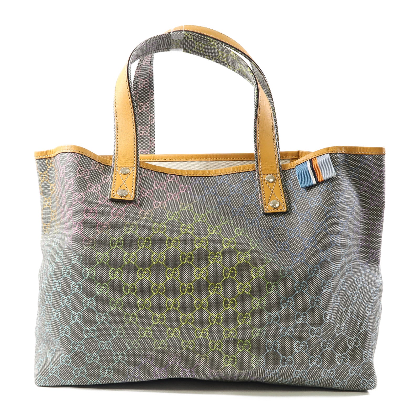 GUCCI 塗層帆布Tote Bag銀扣手挽袋灰色/啡色