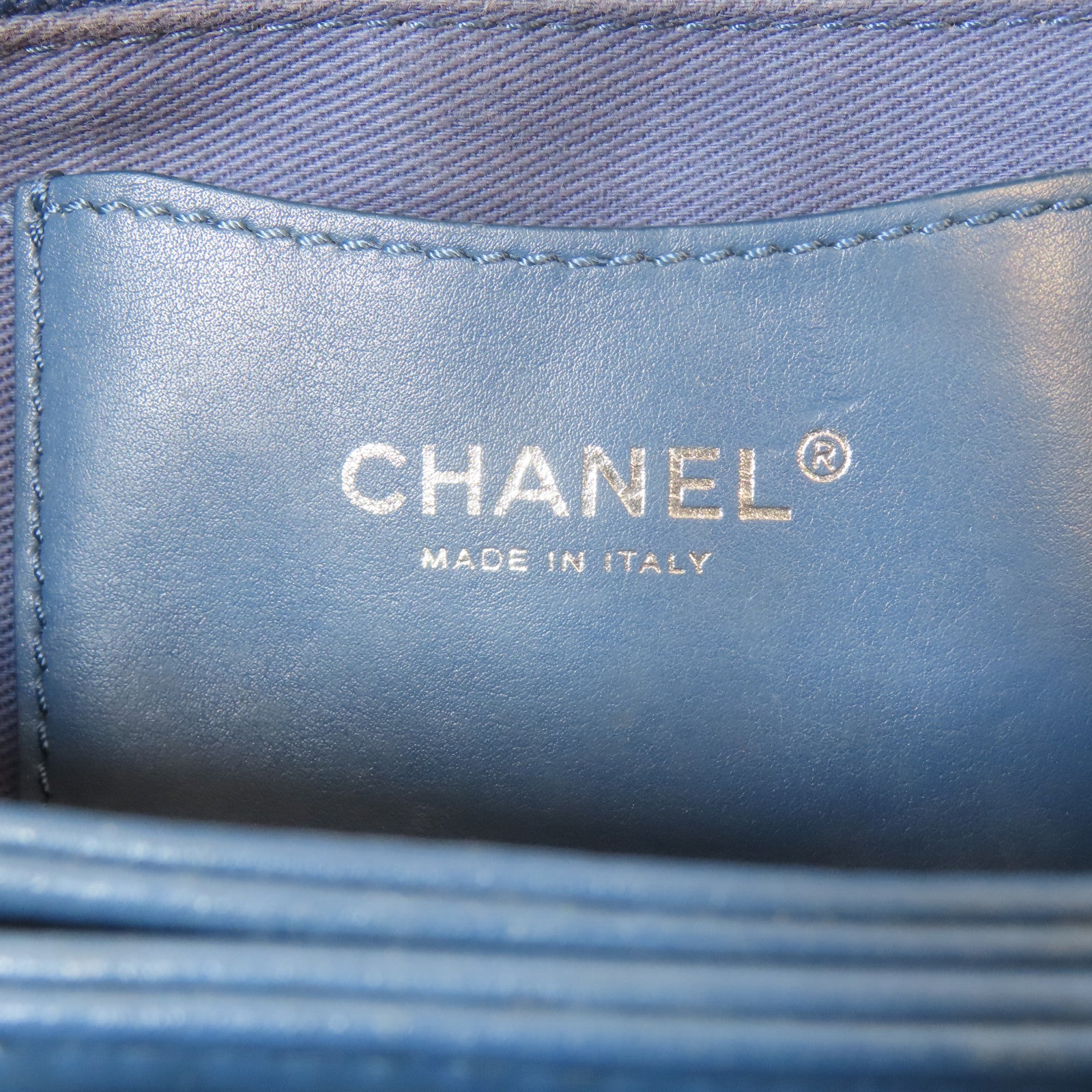CHANEL 菱格牛皮皮革Chain Shoulder Bag黑扣手挽肩背兩用袋藍色