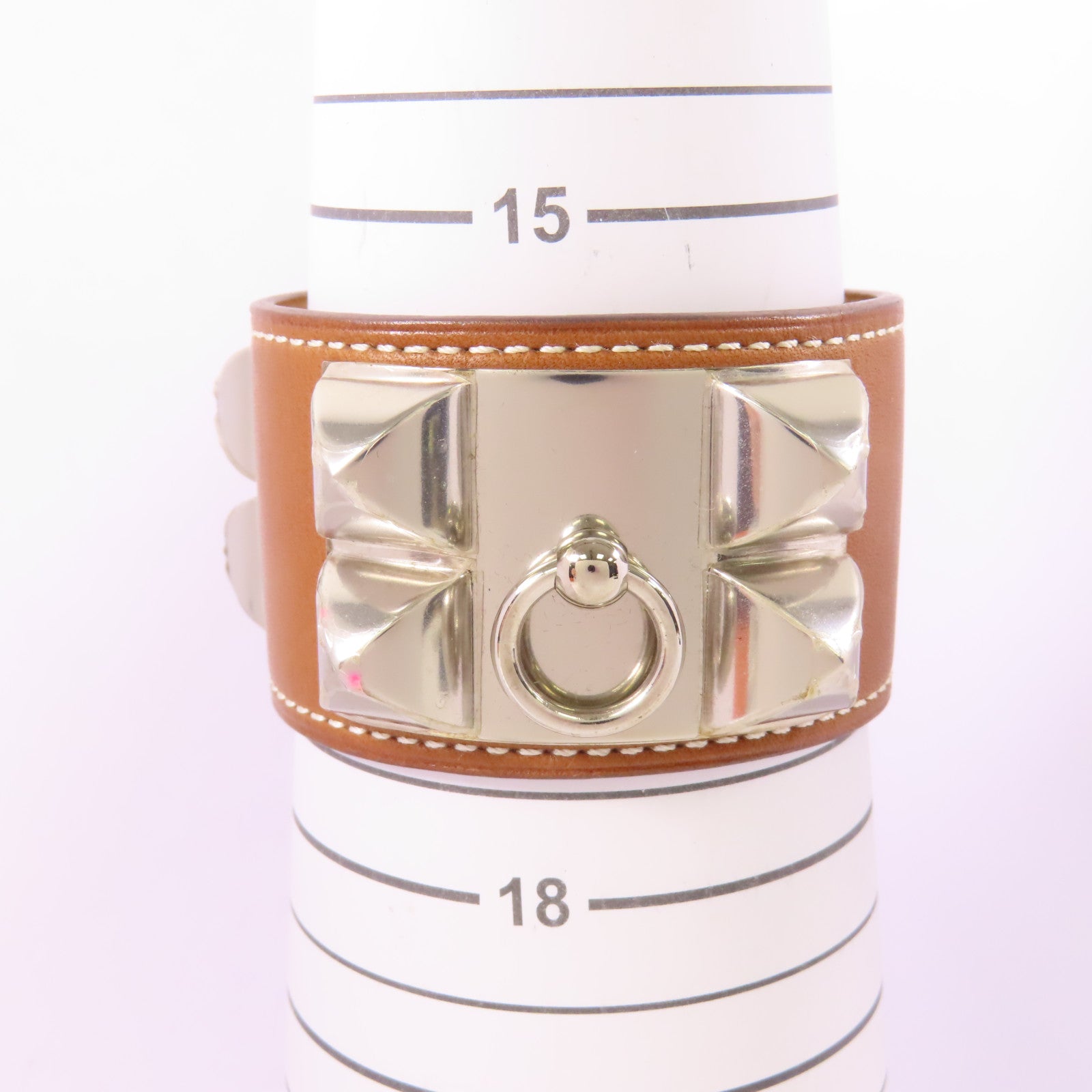 HERMES Swift皮革Collier de Chien銀扣手鐲Gold