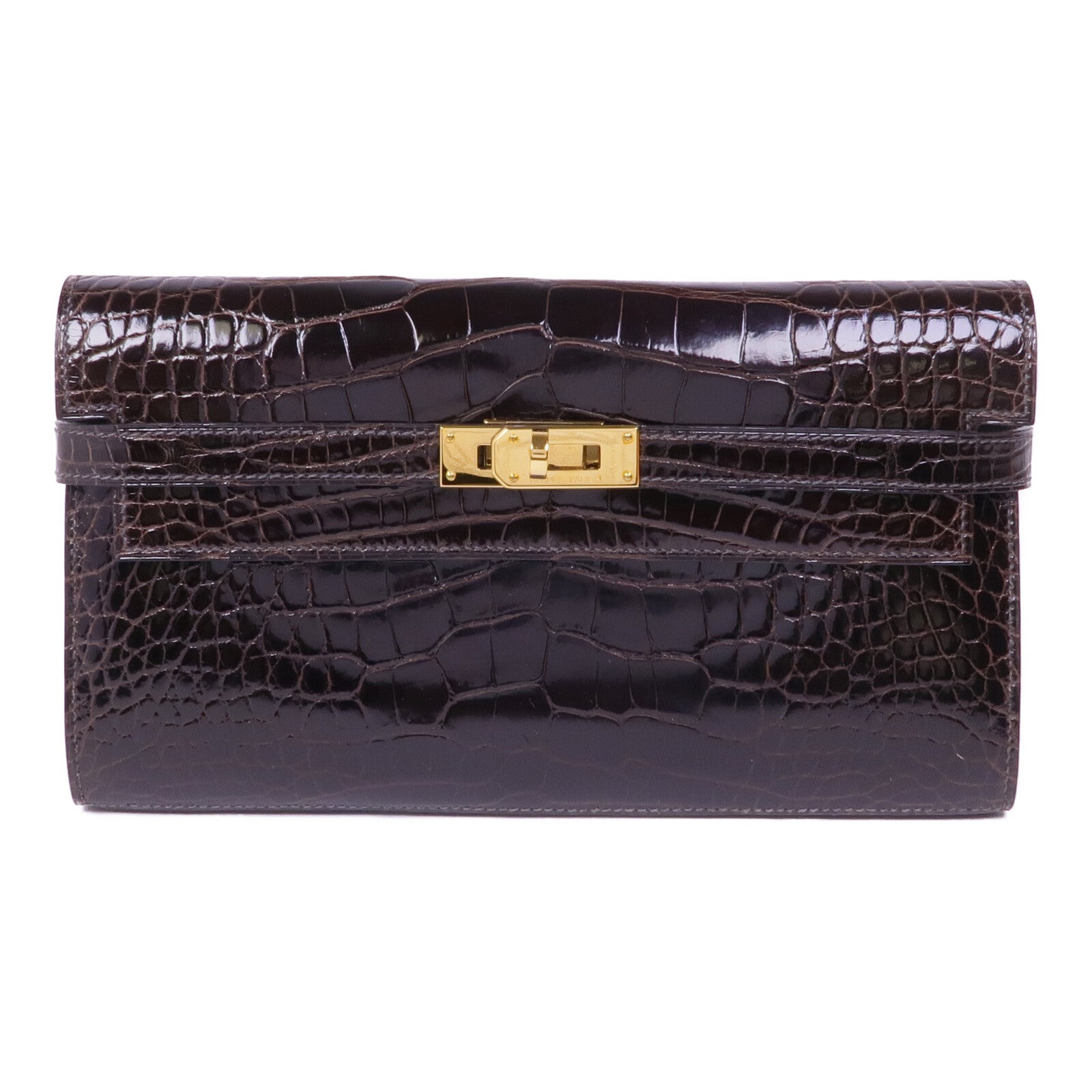 HERMES 【激減優惠】Alligator皮革Kelly Long Wallet金扣長錢包