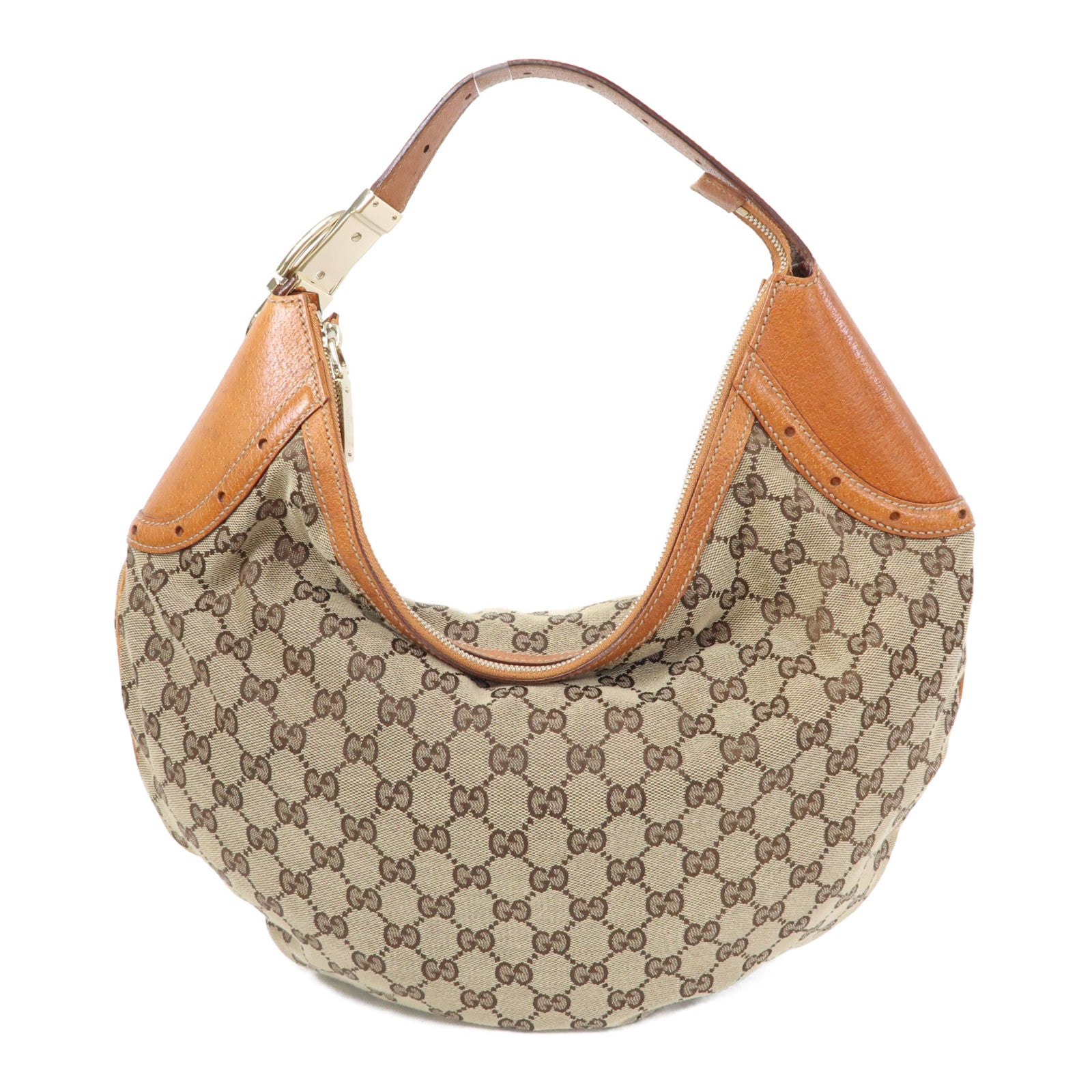 GUCCI 帆布Glam Hobo Shoulder Bag金扣肩背袋啡色