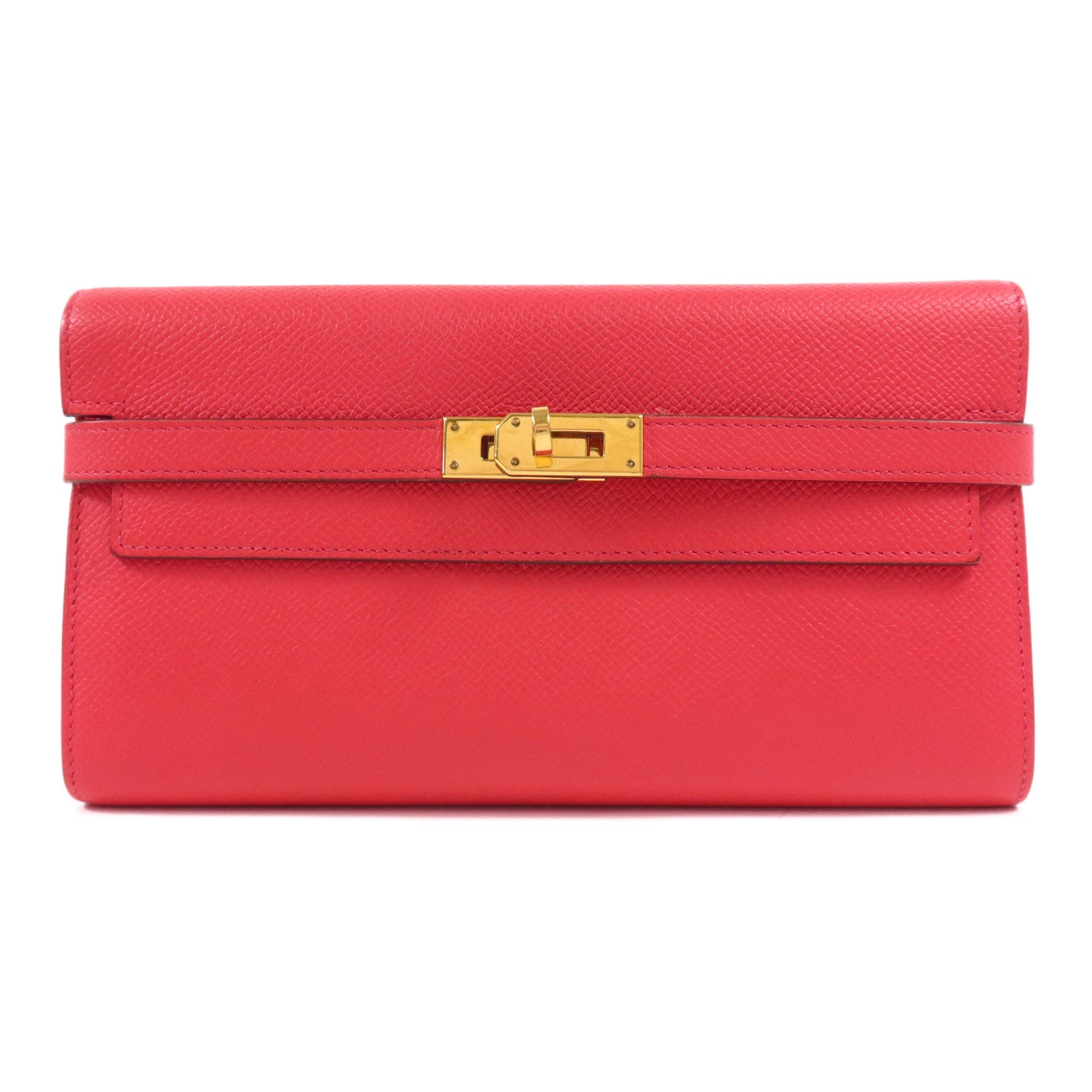 HERMES 【激減優惠】Epsom皮革Kelly Long Wallet金扣長錢包Rose De Coeur