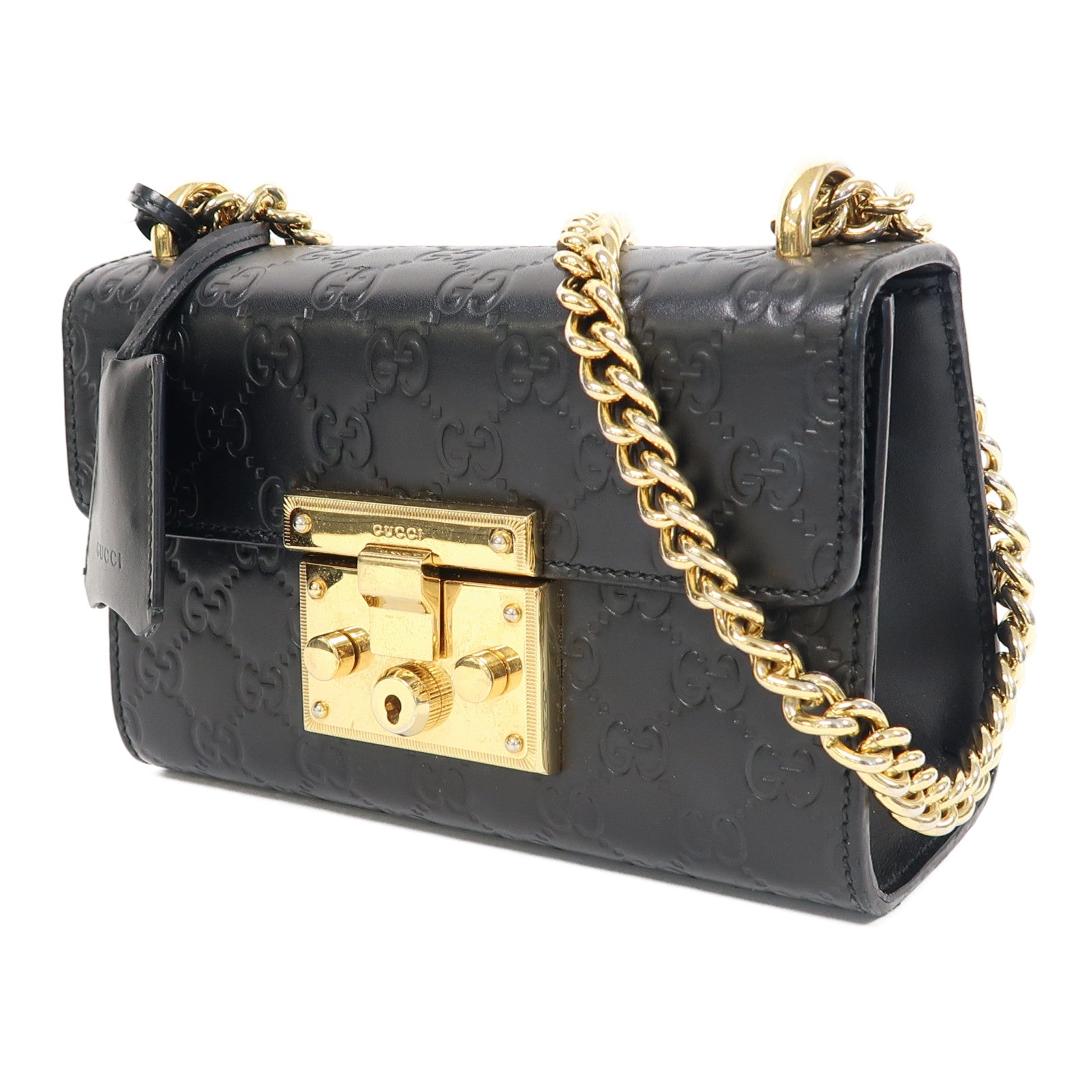 GUCCI 【激減優惠】皮革Padlock金扣鏈帶肩背袋黑色