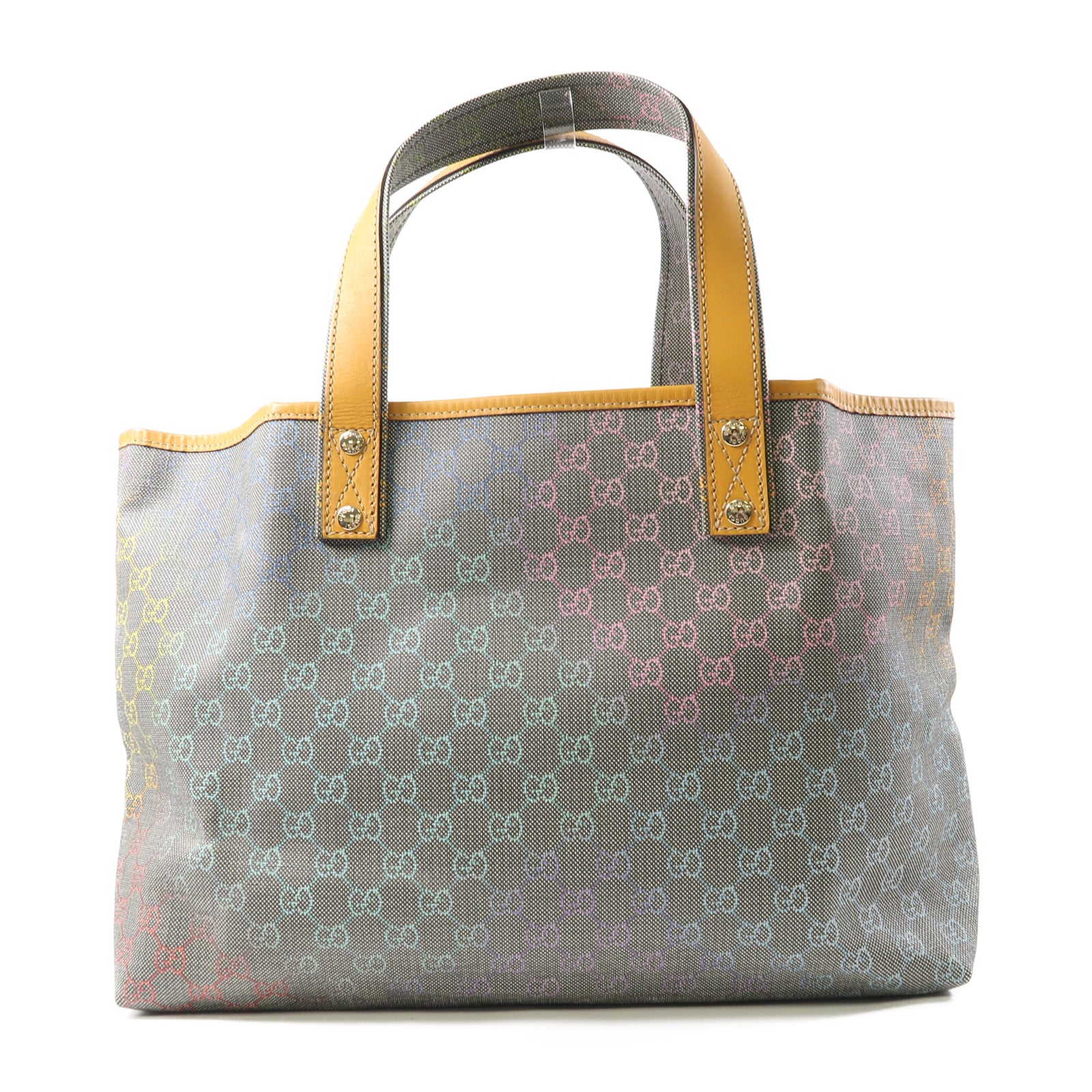GUCCI 塗層帆布Tote Bag銀扣手挽袋灰色/啡色