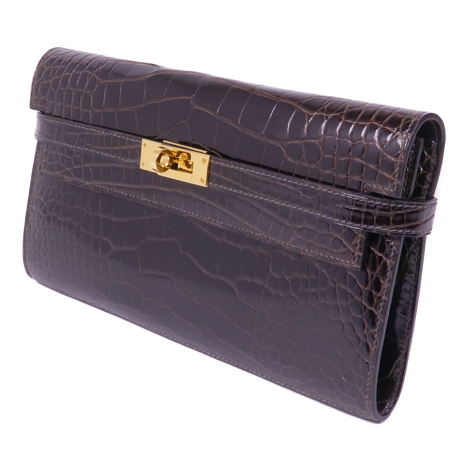 HERMES 【激減優惠】Alligator皮革Kelly Long Wallet金扣長錢包