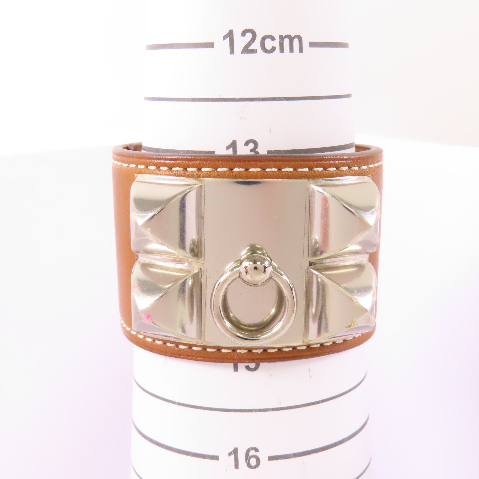 HERMES Swift皮革Collier de Chien銀扣手鐲Gold