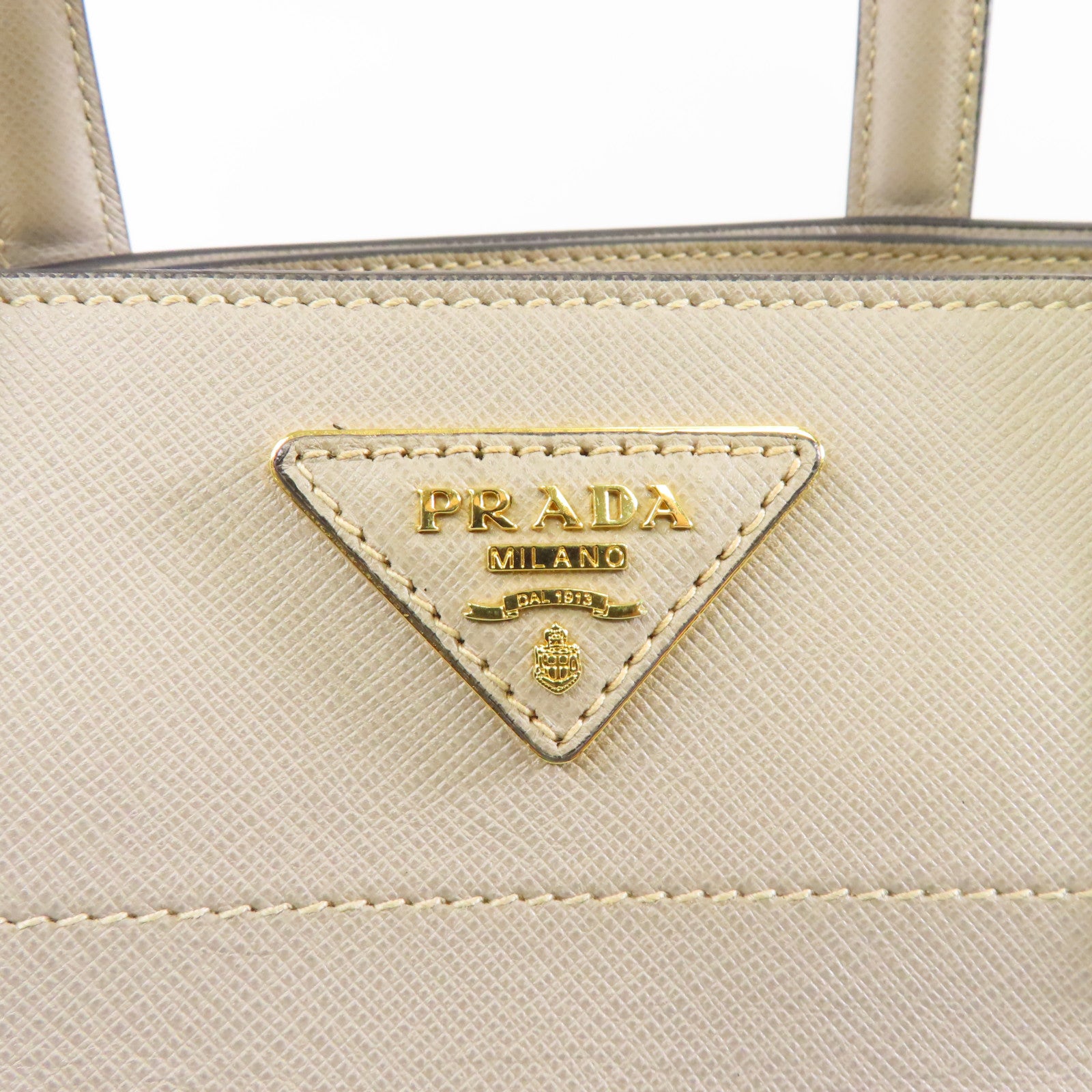 PRADA 牛皮皮革Shoulder Bag金扣手挽肩背兩用袋灰色