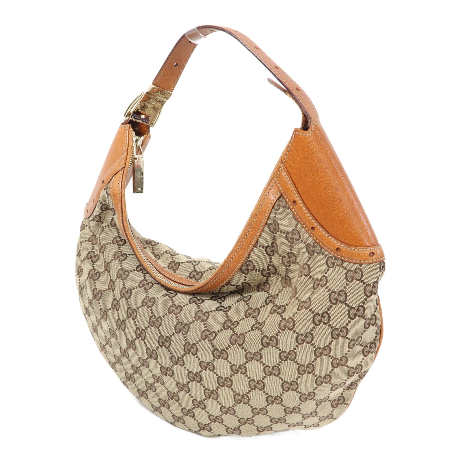 GUCCI 帆布Glam Hobo Shoulder Bag金扣肩背袋啡色
