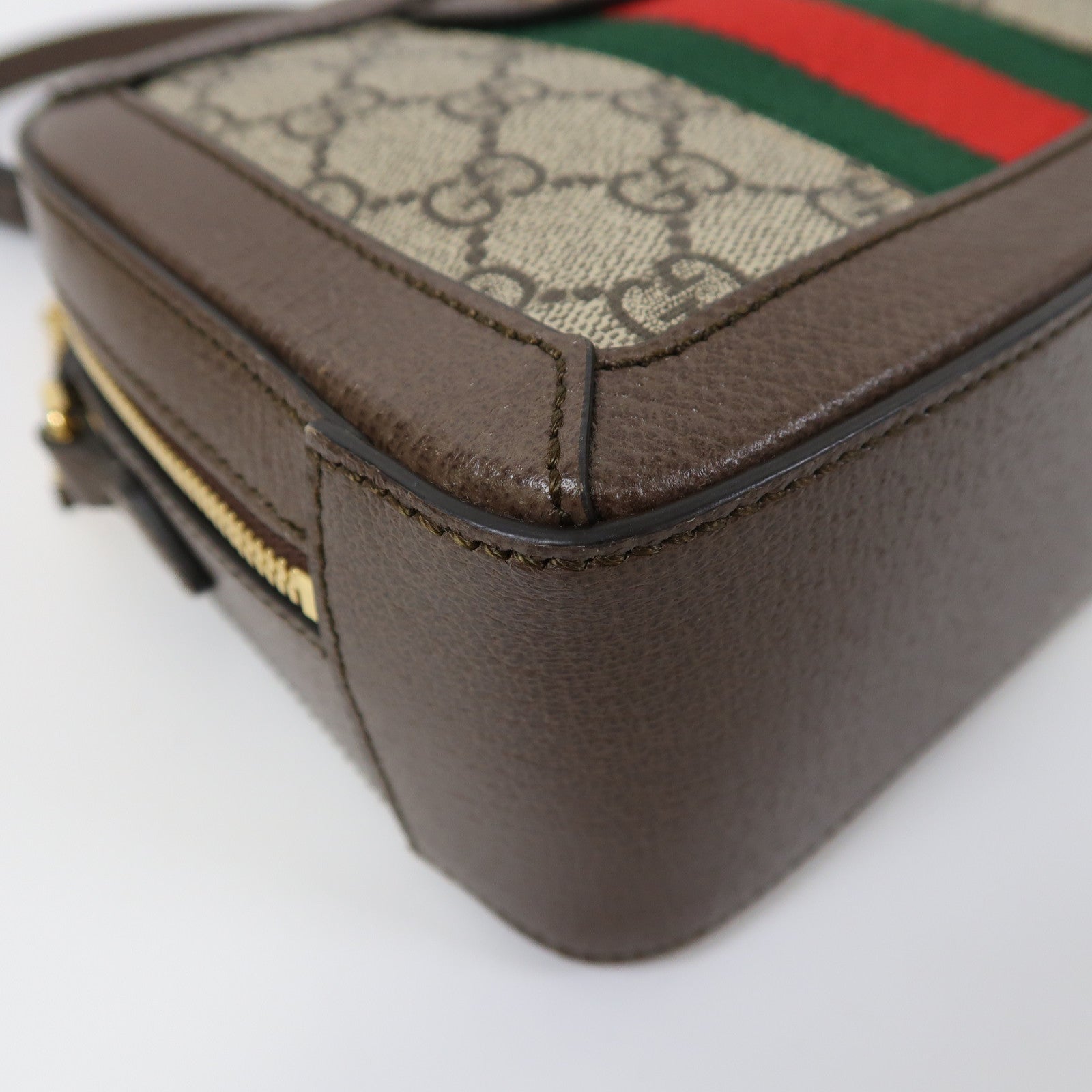 GUCCI 塗層帆布/牛皮皮革Ophidia GG Mini金扣手挽肩背兩用袋啡色