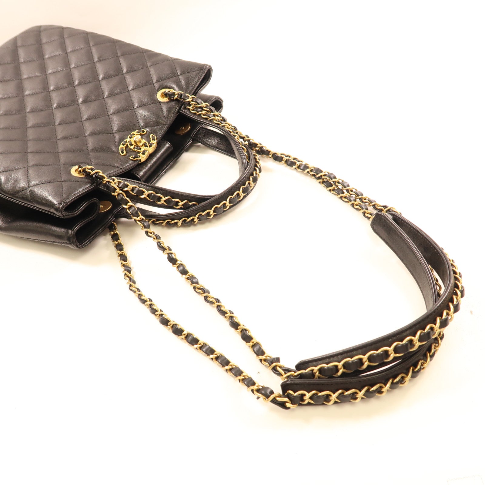 CHANEL 牛皮皮革2 Way Bag金扣鏈帶手挽肩背兩用袋