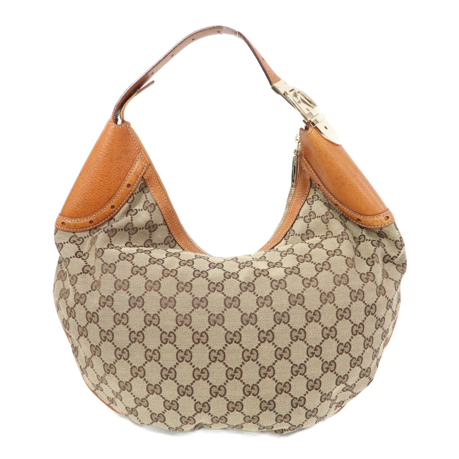 GUCCI 帆布Glam Hobo Shoulder Bag金扣肩背袋啡色