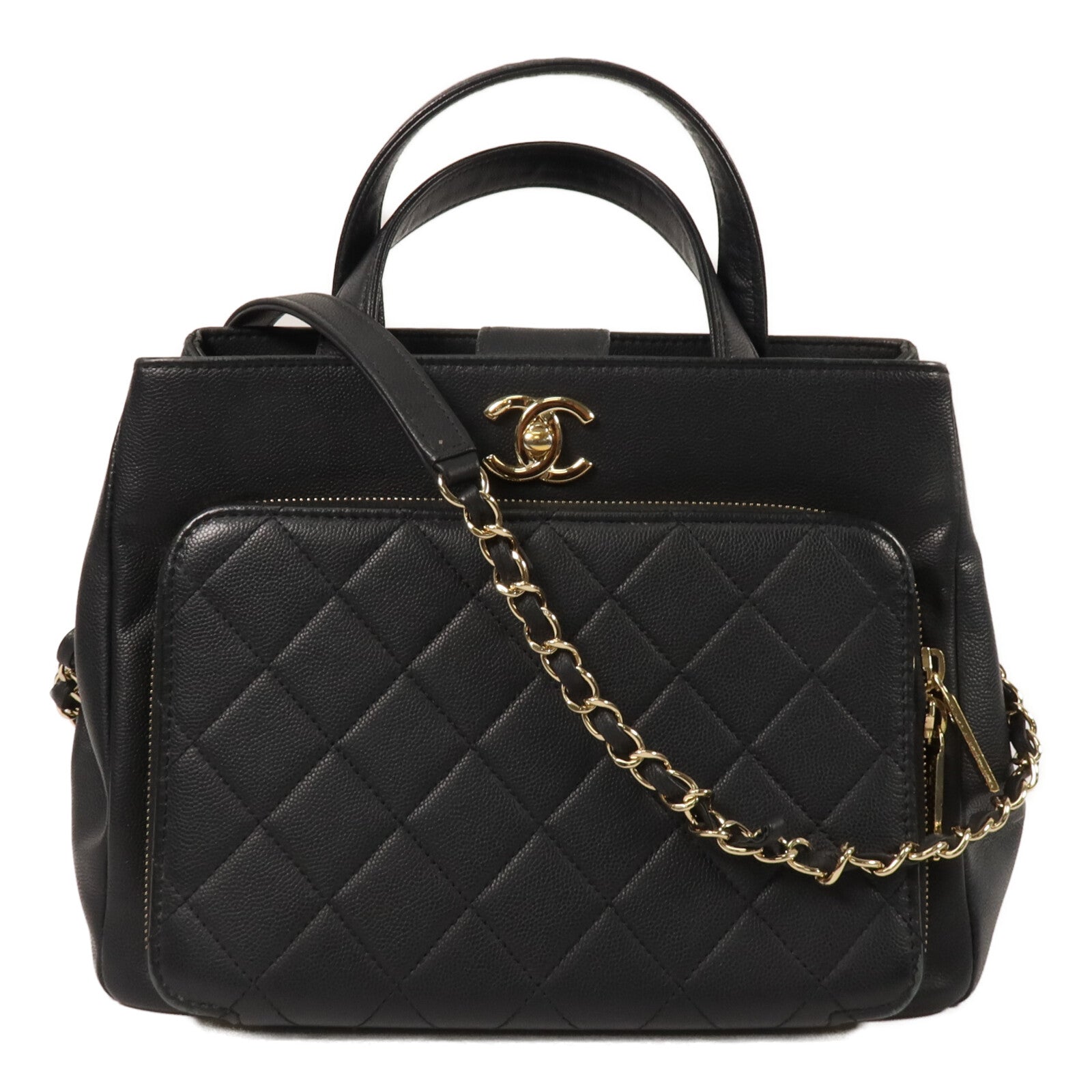 CHANEL 牛皮皮革Business Affinity Shopping Bag鏈帶手挽肩背兩用袋