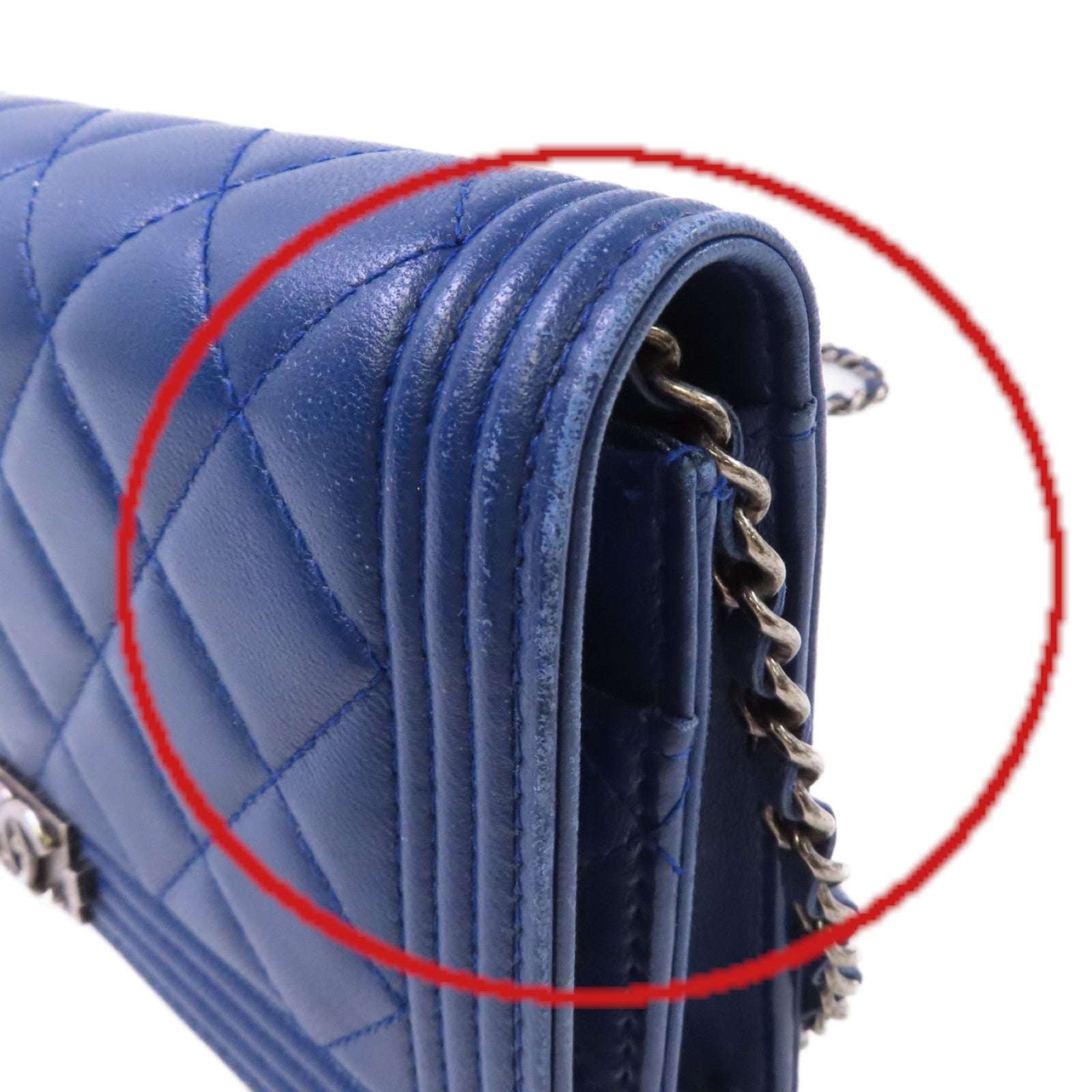 CHANEL 【激減優惠】菱格羊皮皮革WOC Wallet On Chain Shoulder Bag銀扣鏈帶肩背袋藍色