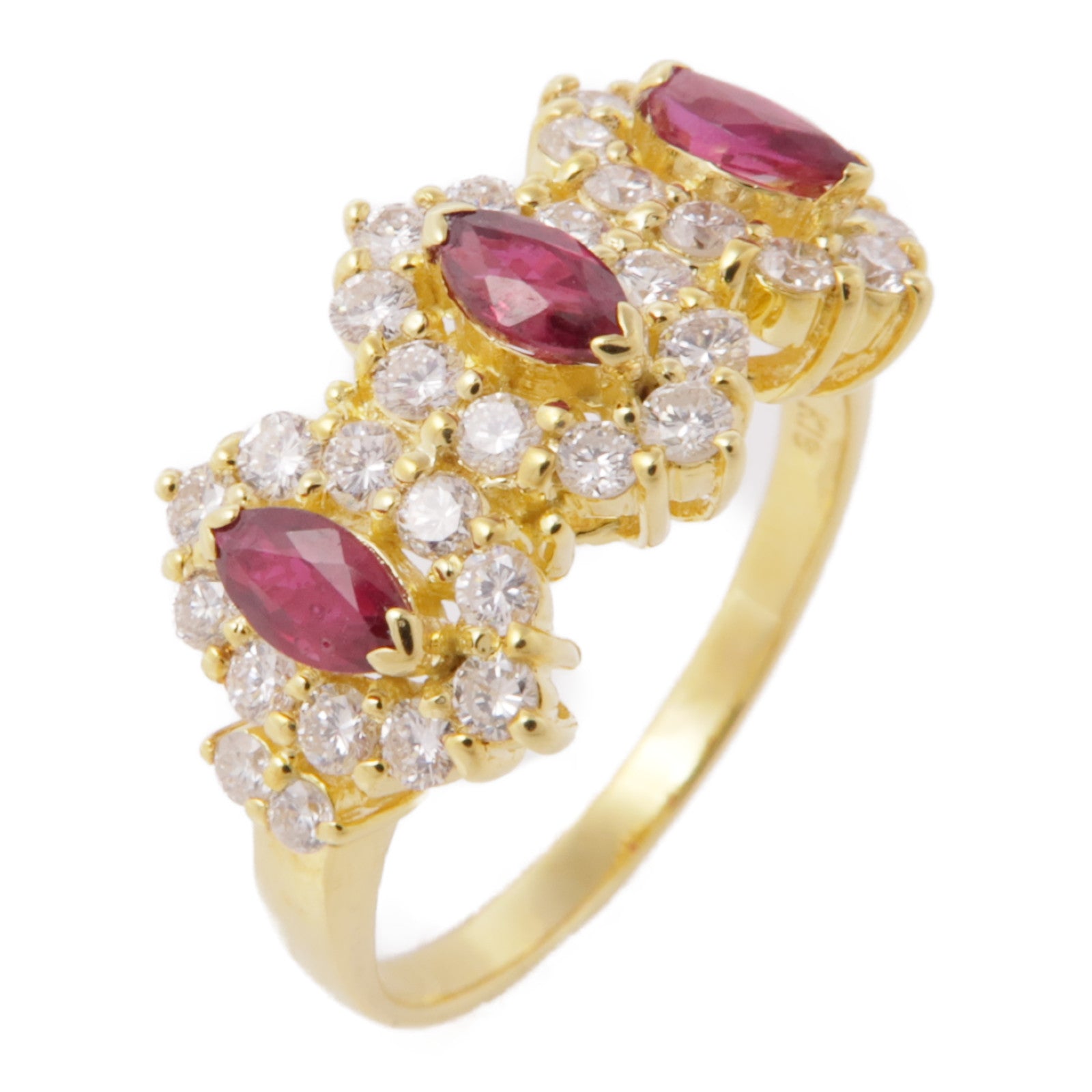 JEWELRY 【激減優惠】18K黃金Ruby/Diamond Ring紅寶石/鑽石戒指US#7.5