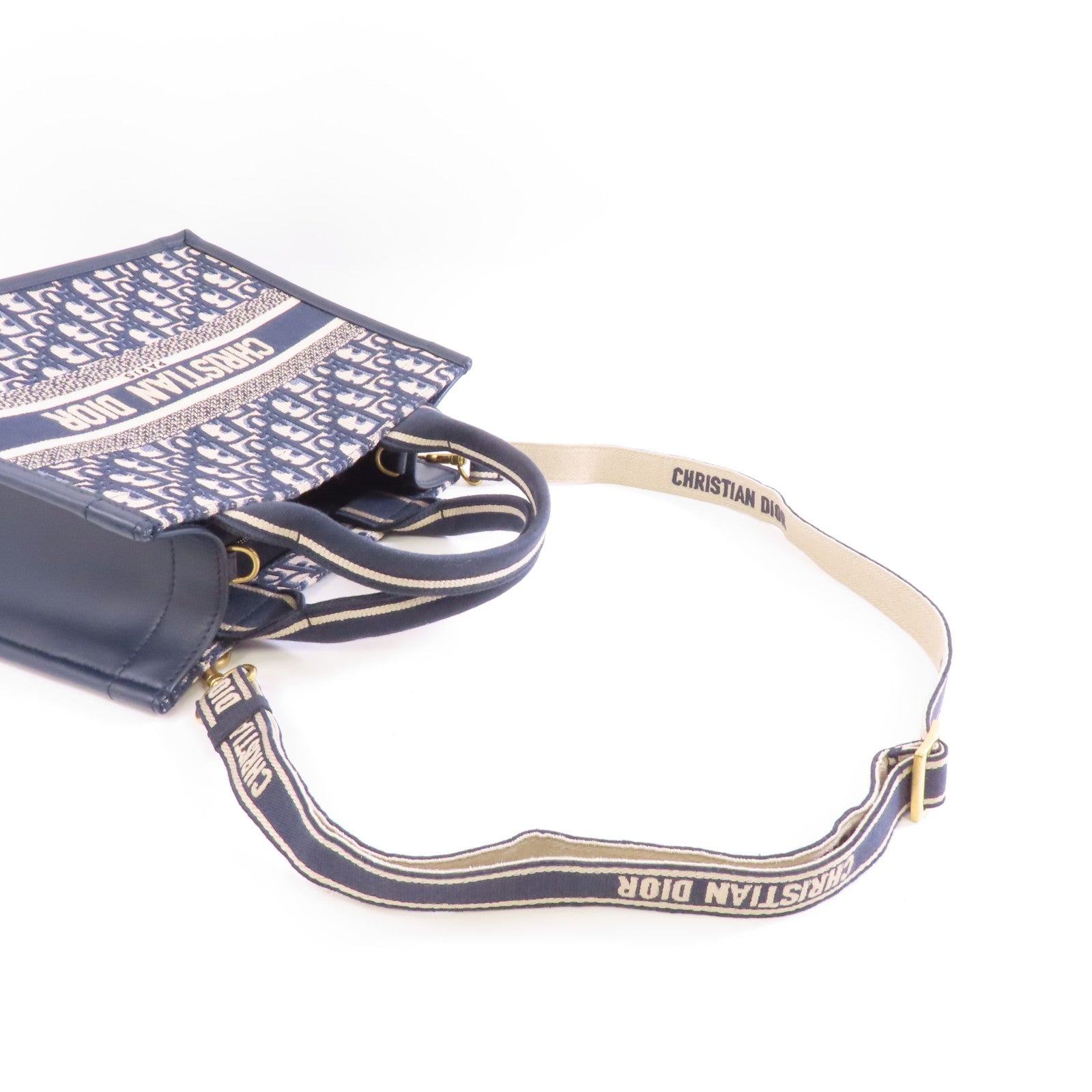 Dior 帆布2way Shoulder Bag金扣手挽肩背兩用袋深藍色/米色