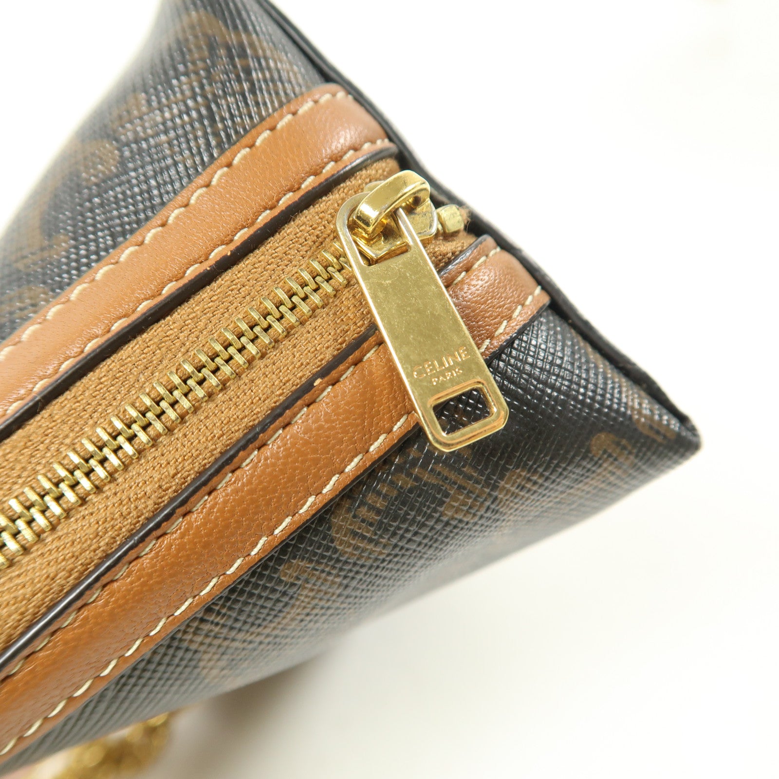 CELINE 塗層帆布Chain Shoulder金扣鏈帶肩背袋