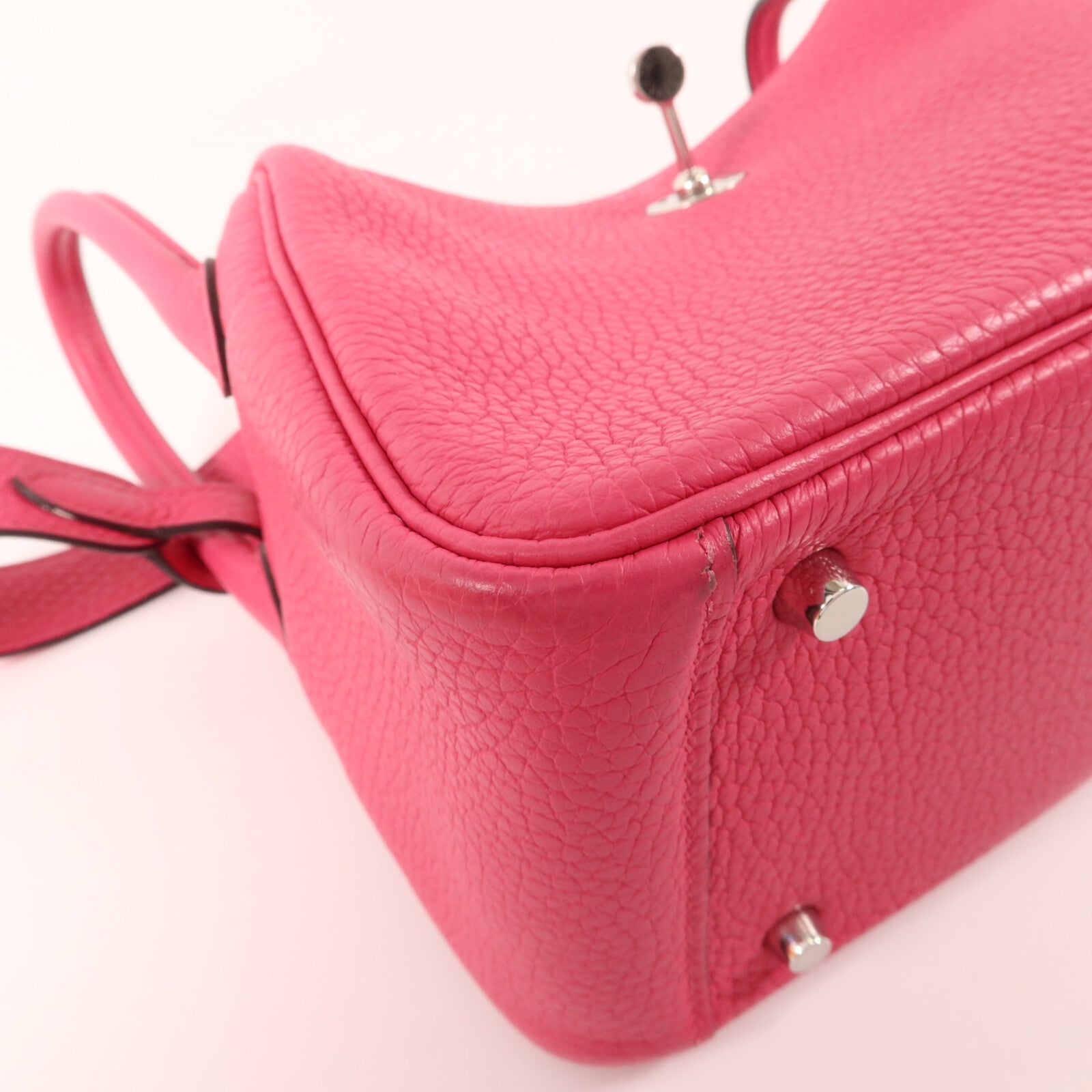 HERMES Clemence皮革Mini Lindy手挽肩背兩用袋Rose Mexico