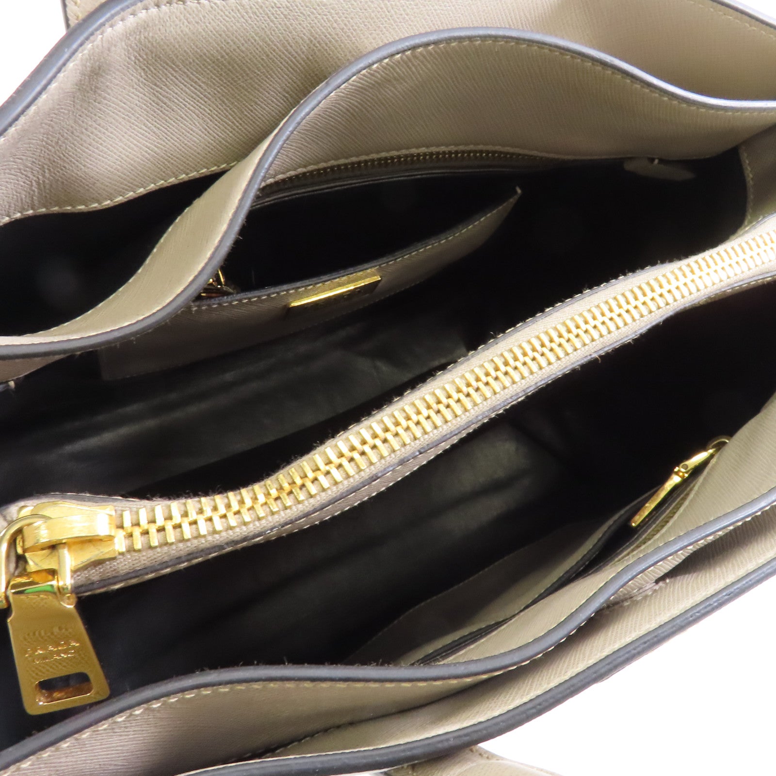 PRADA 牛皮皮革Shoulder Bag金扣手挽肩背兩用袋灰色