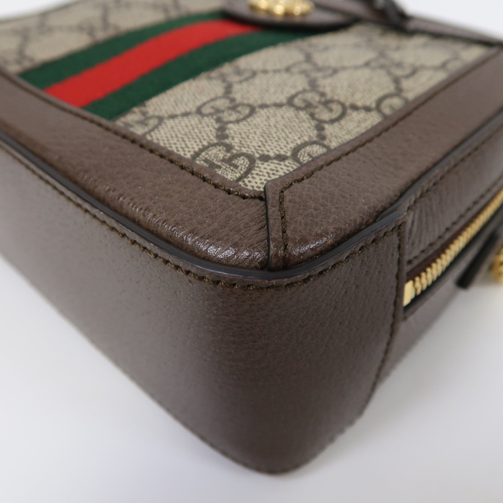 GUCCI 塗層帆布/牛皮皮革Ophidia GG Mini金扣手挽肩背兩用袋啡色