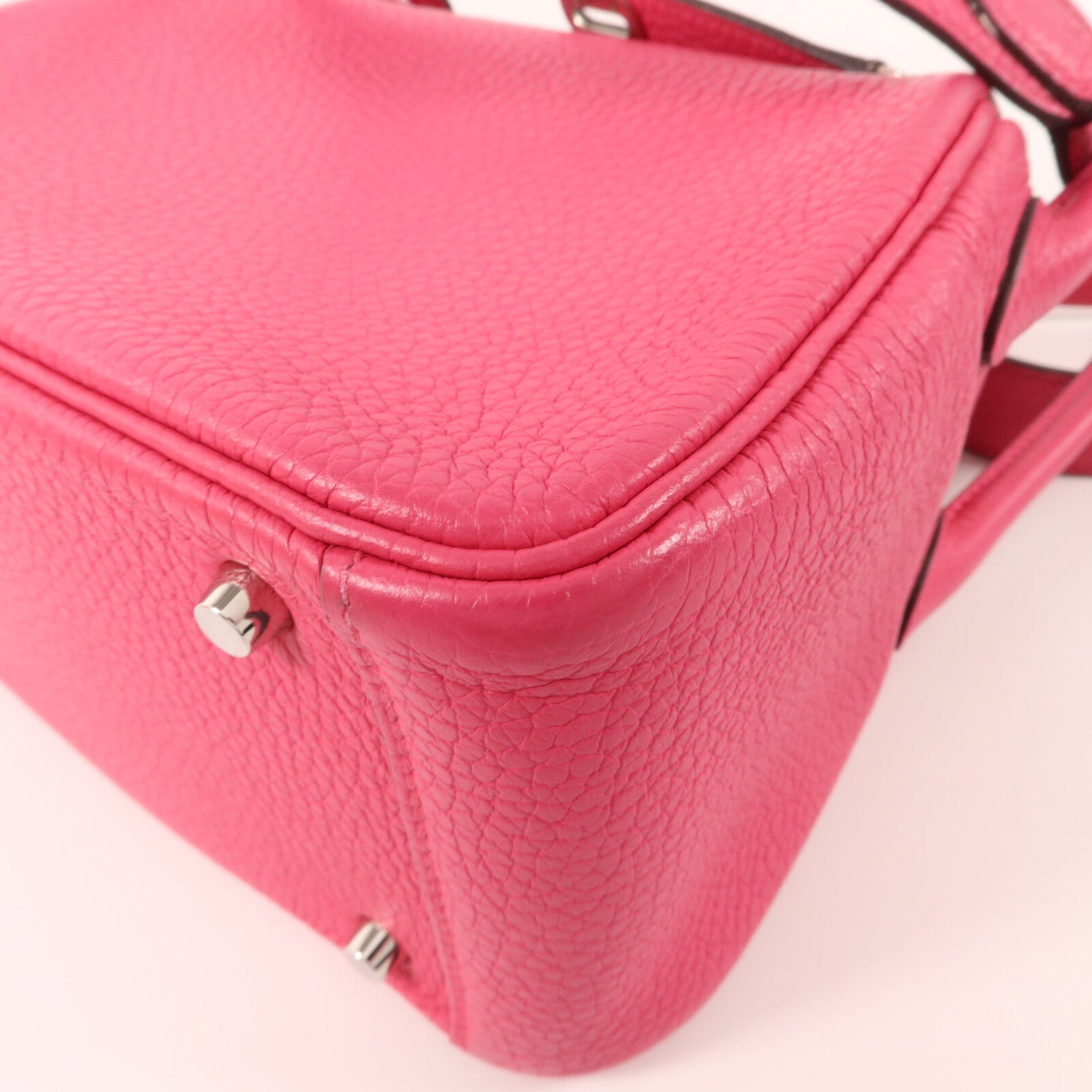 HERMES Clemence皮革Mini Lindy手挽肩背兩用袋Rose Mexico