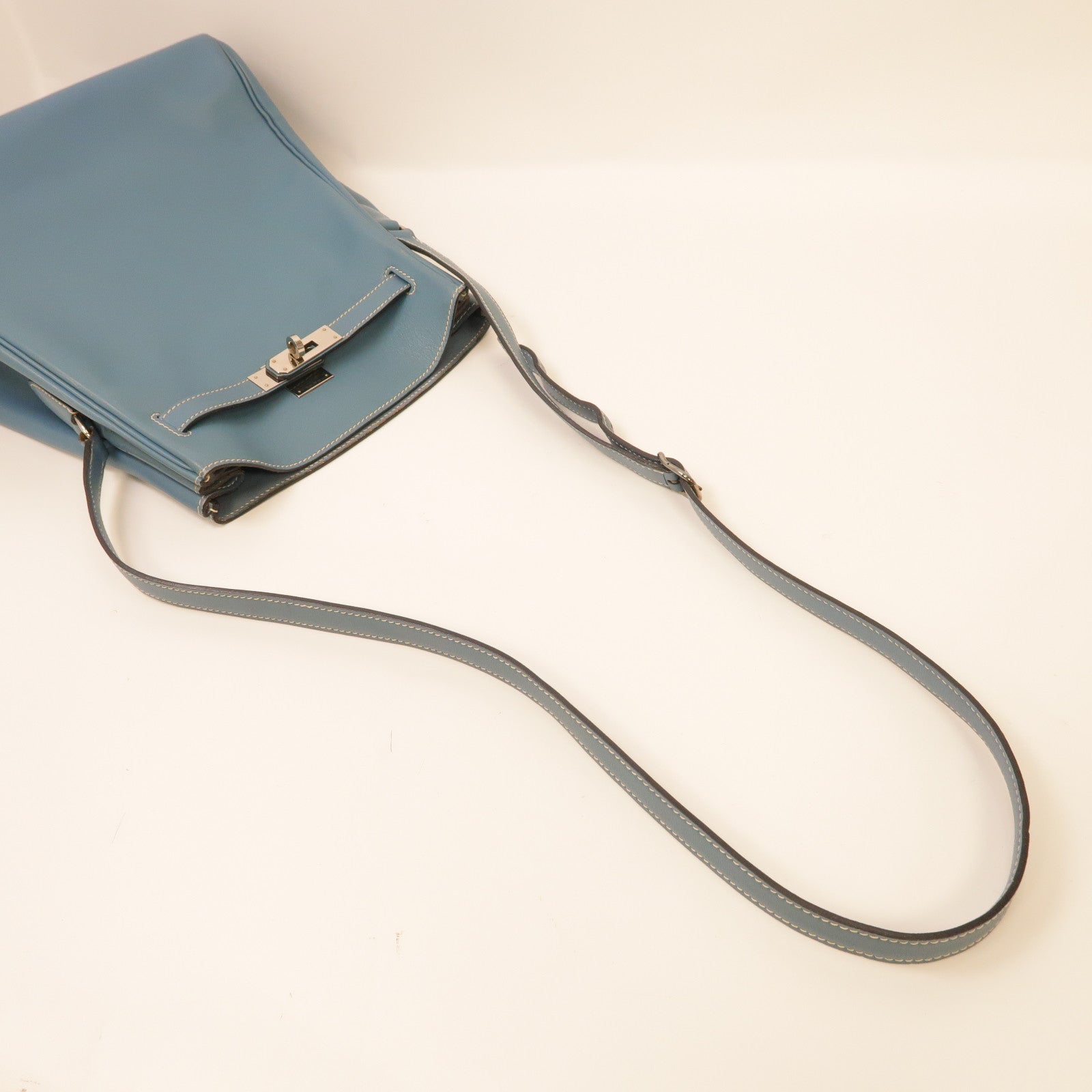 HERMES 【激減優惠】Swift皮革Kelly Sport銀扣肩背袋Bleu Jean牛仔藍色