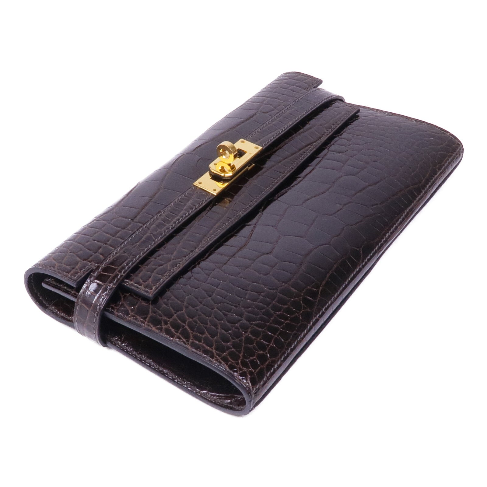 HERMES 【激減優惠】Alligator皮革Kelly Long Wallet金扣長錢包