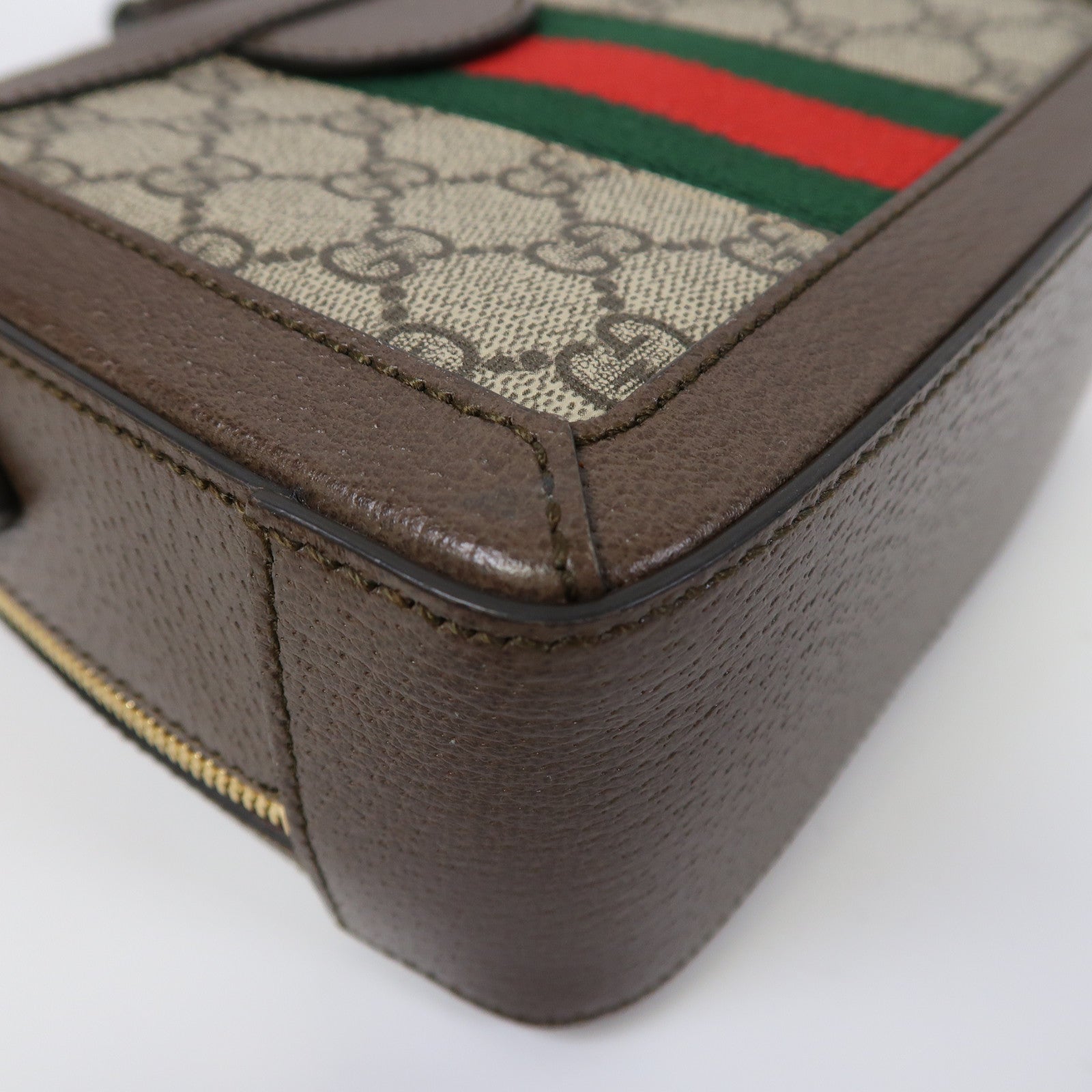 GUCCI 塗層帆布/牛皮皮革Ophidia GG Mini金扣手挽肩背兩用袋啡色
