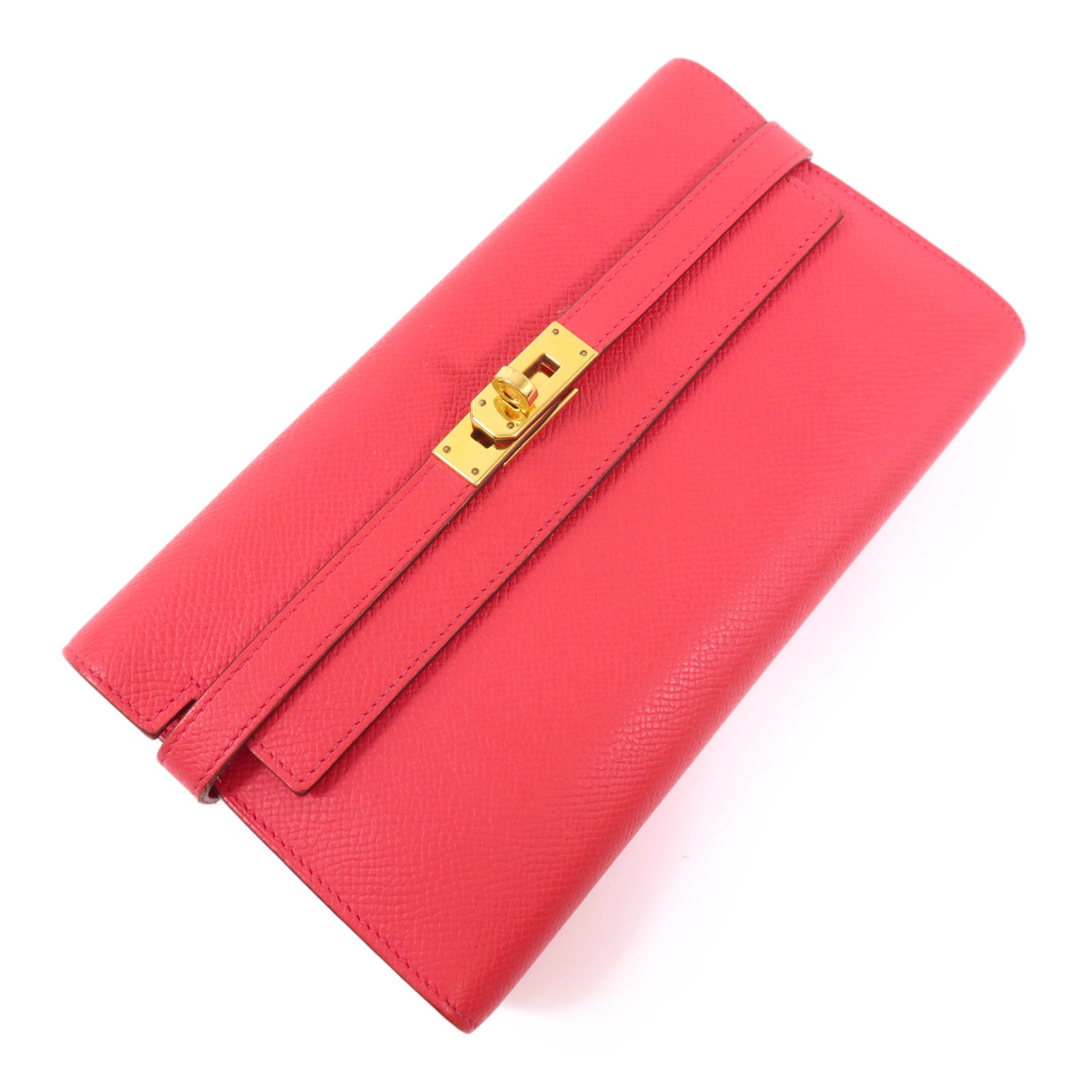 HERMES 【激減優惠】Epsom皮革Kelly Long Wallet金扣長錢包Rose De Coeur