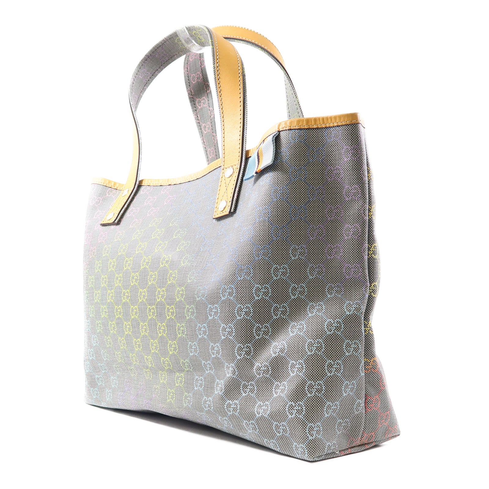 GUCCI 塗層帆布Tote Bag銀扣手挽袋灰色/啡色