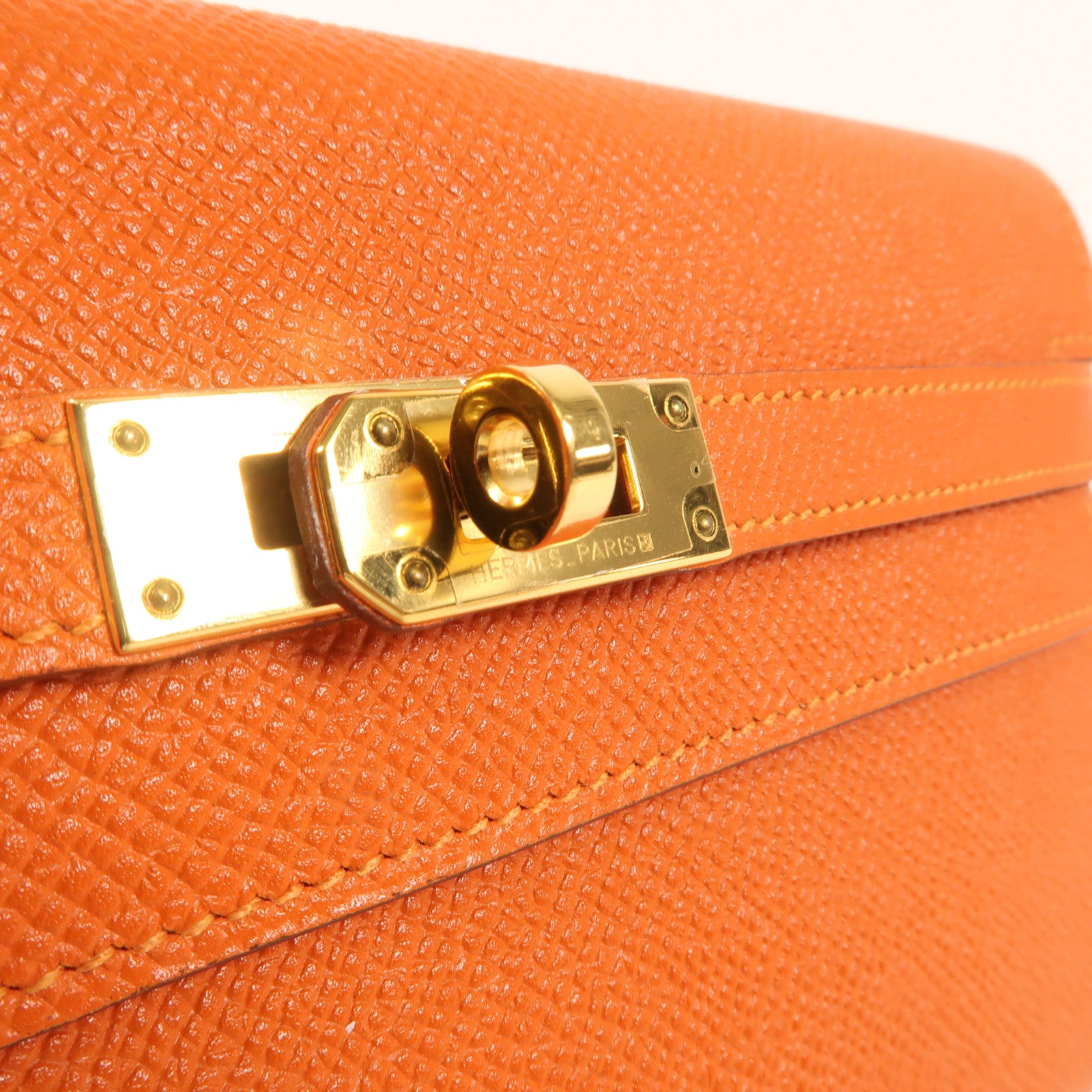 HERMES Epsom皮革Kelly Long Wallet銀扣長錢包Orange