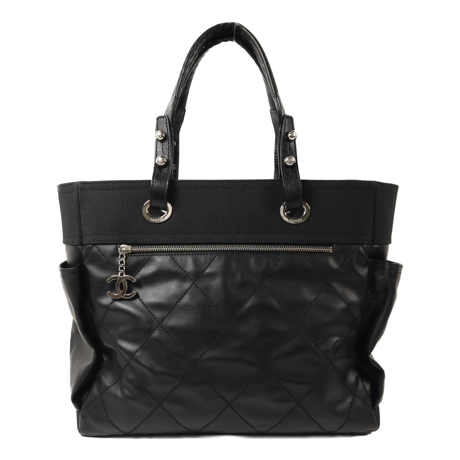 CHANEL 塗層帆布Biarritz Totebag MM銀扣手挽袋