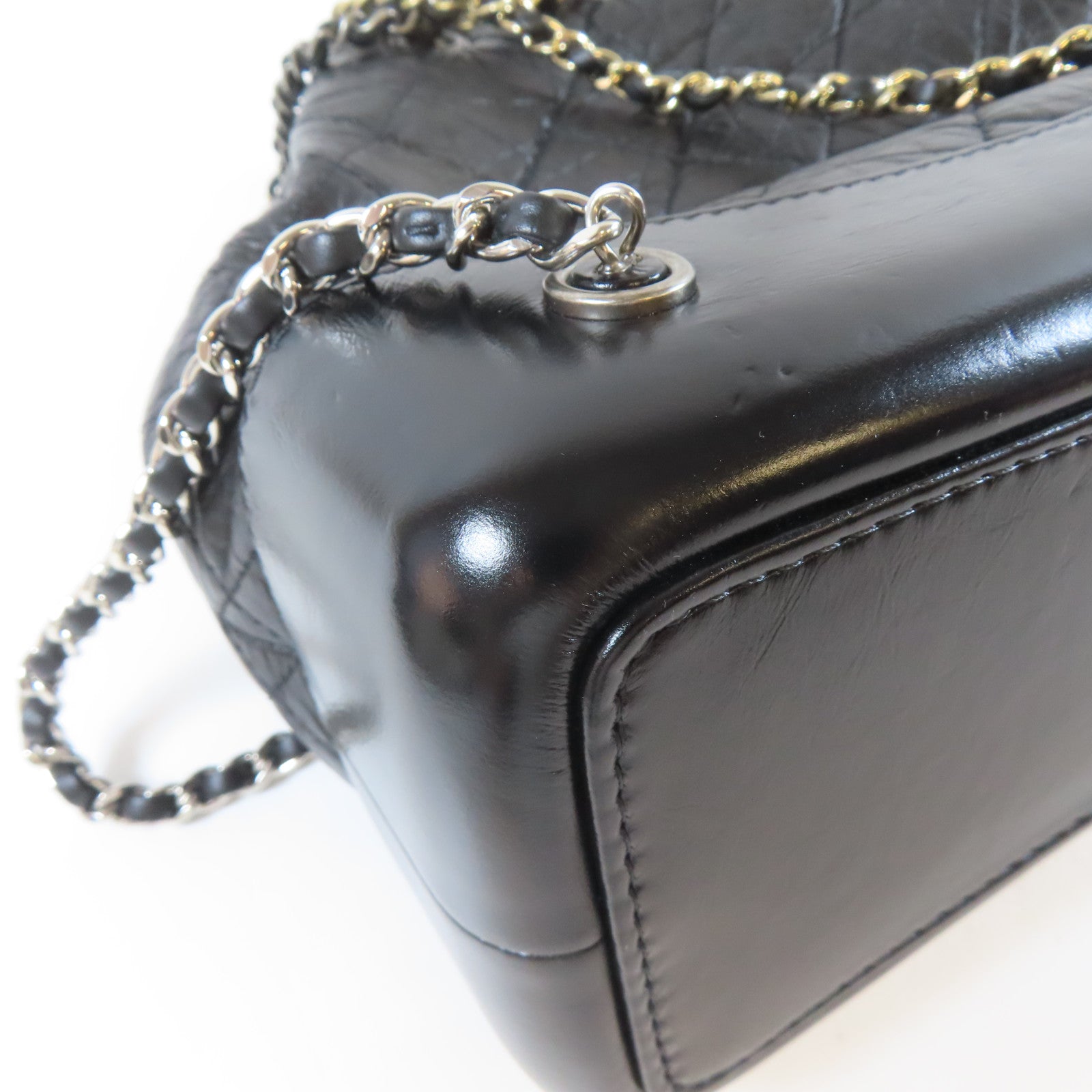CHANEL 菱格牛皮皮革Gabrielle Backpack Small鏈帶背包黑色