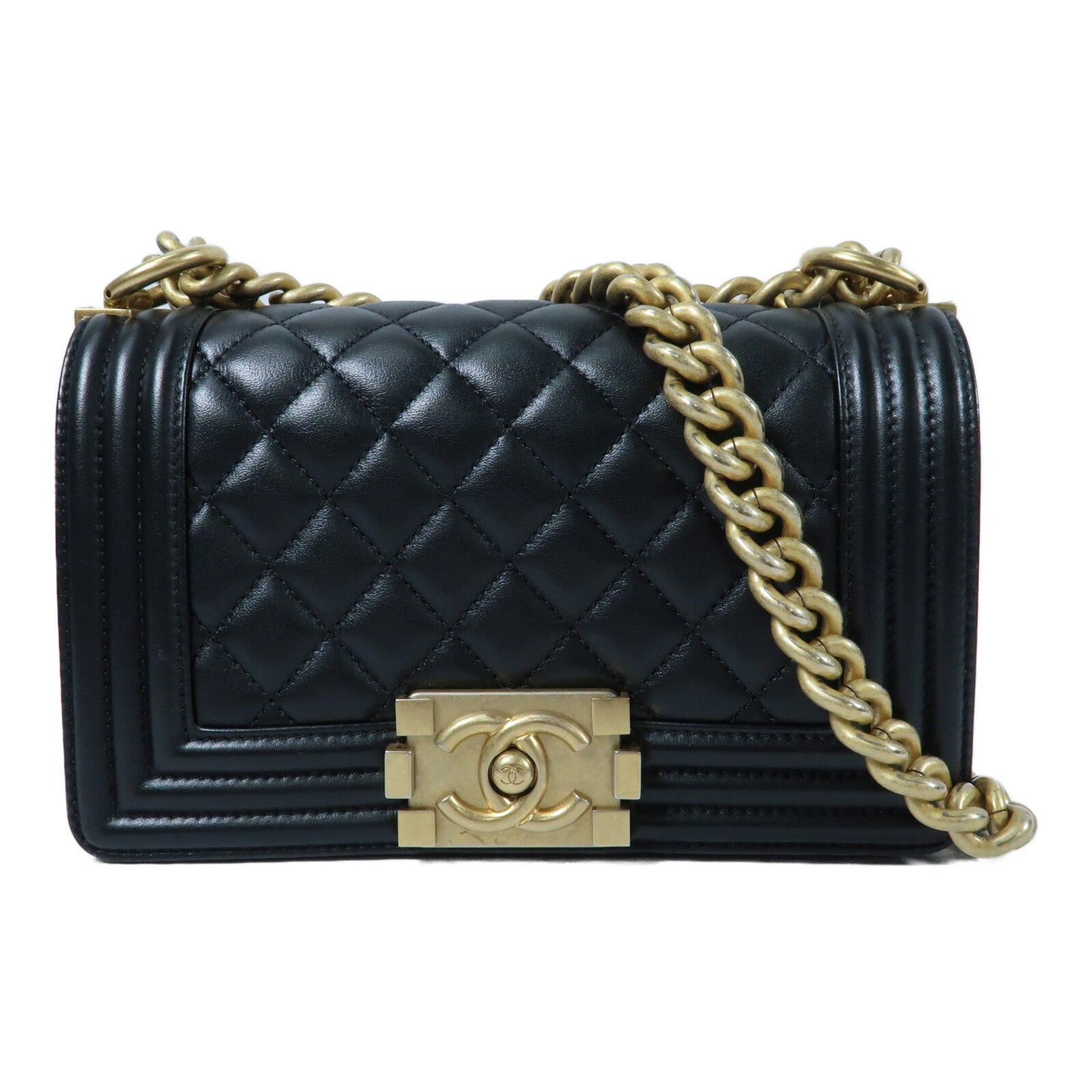 CHANEL 牛皮皮革Boy 20金扣鏈帶肩背袋