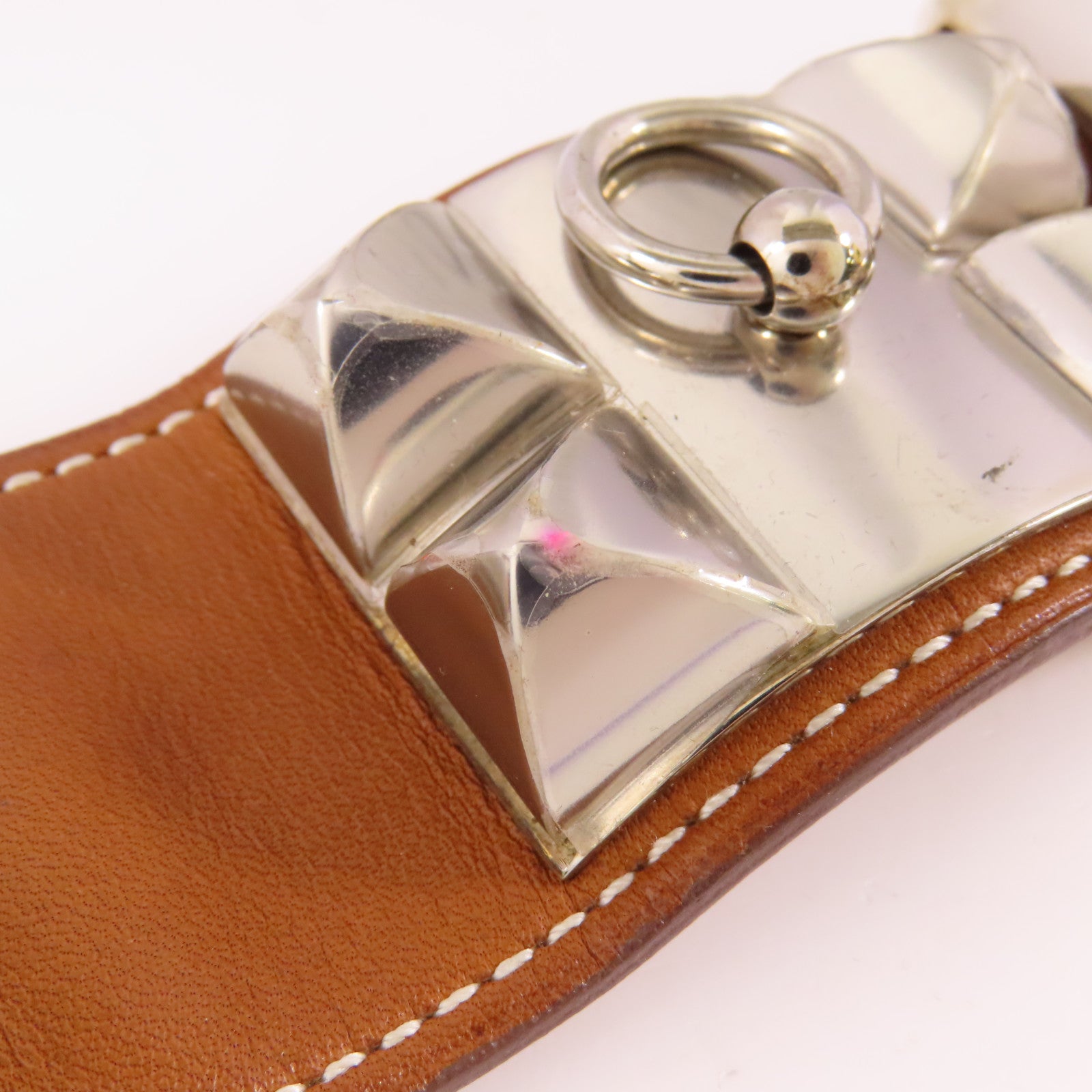 HERMES Swift皮革Collier de Chien銀扣手鐲Gold