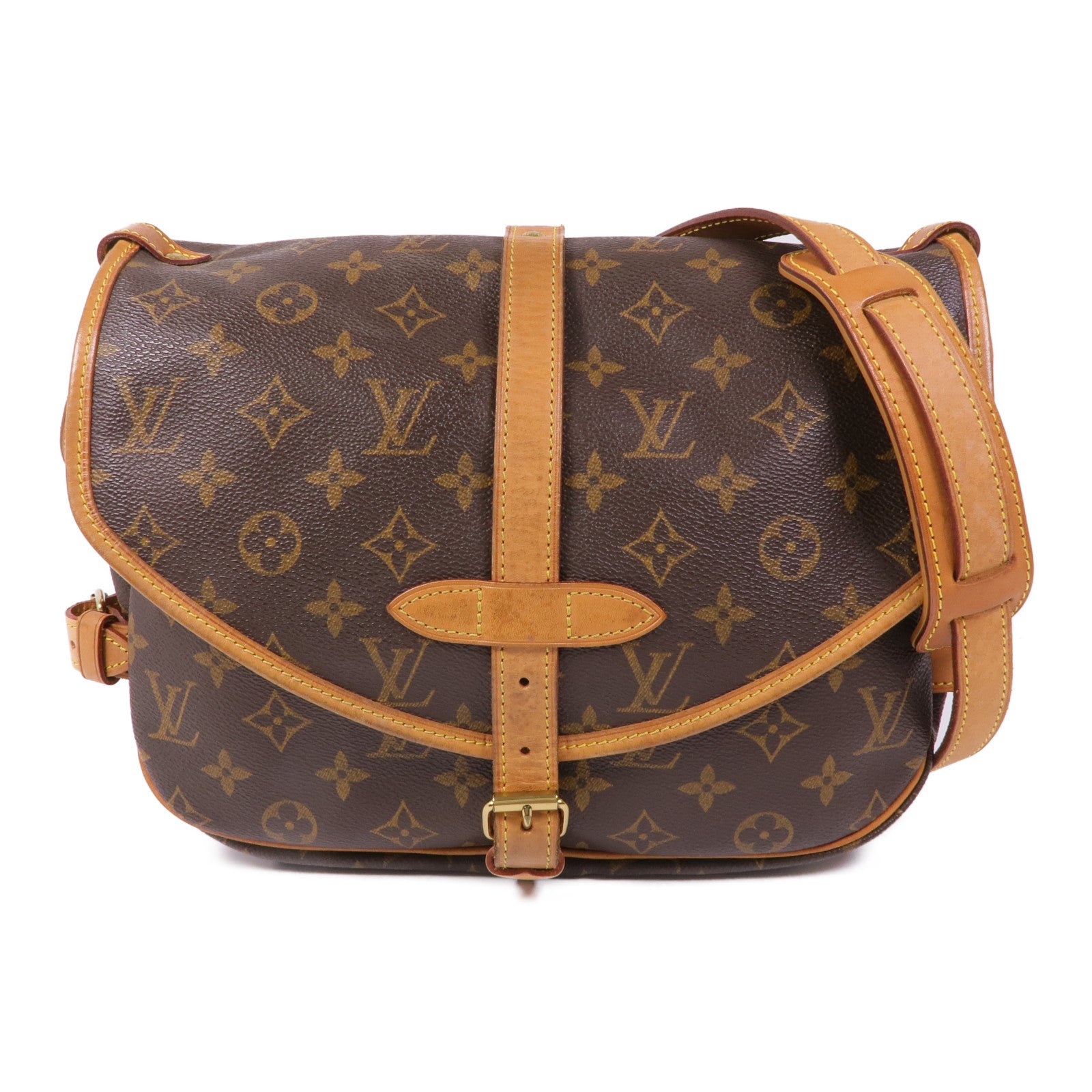 LOUIS VUITTON Monogram Saumur 30金扣肩背袋棕色