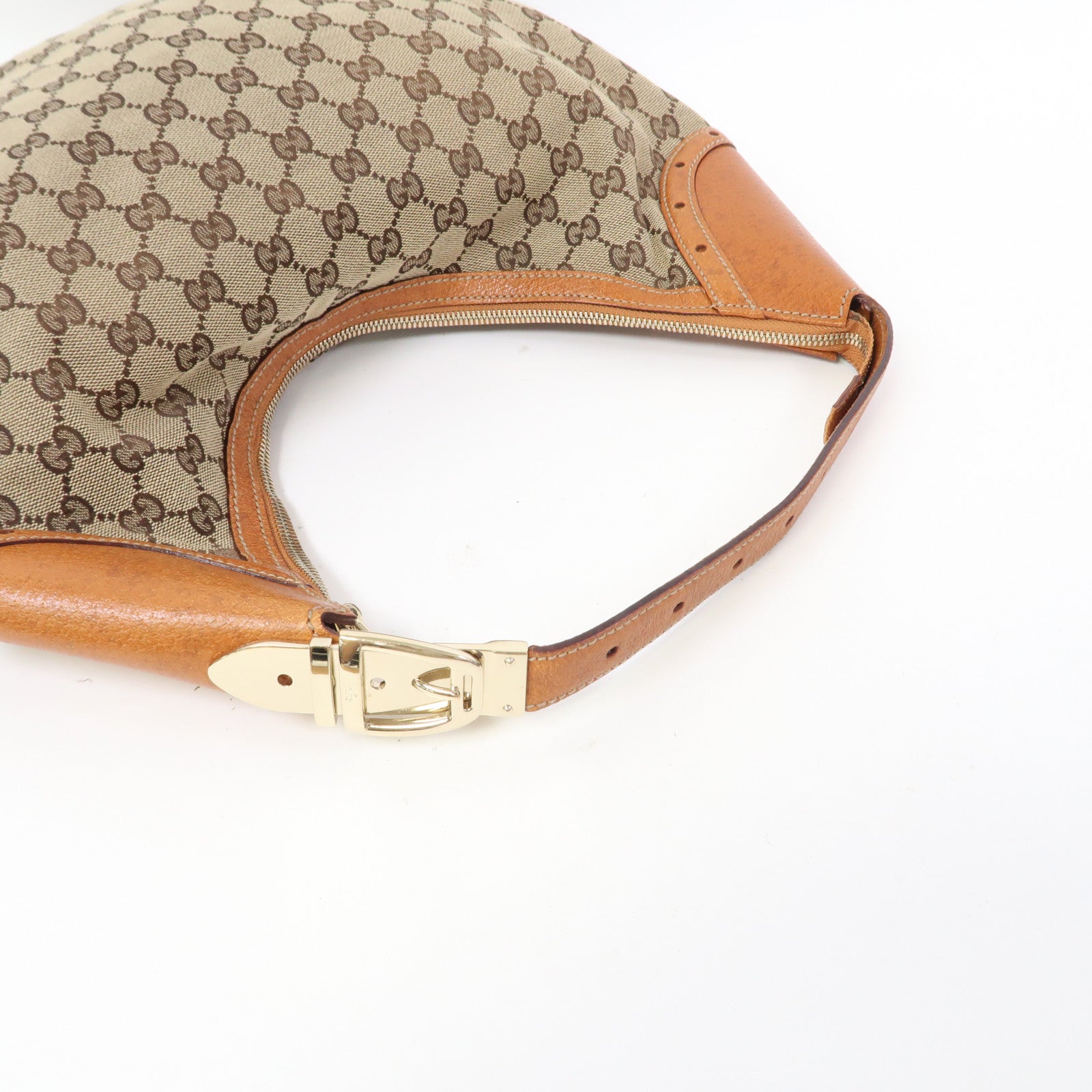 GUCCI 帆布Glam Hobo Shoulder Bag金扣肩背袋啡色