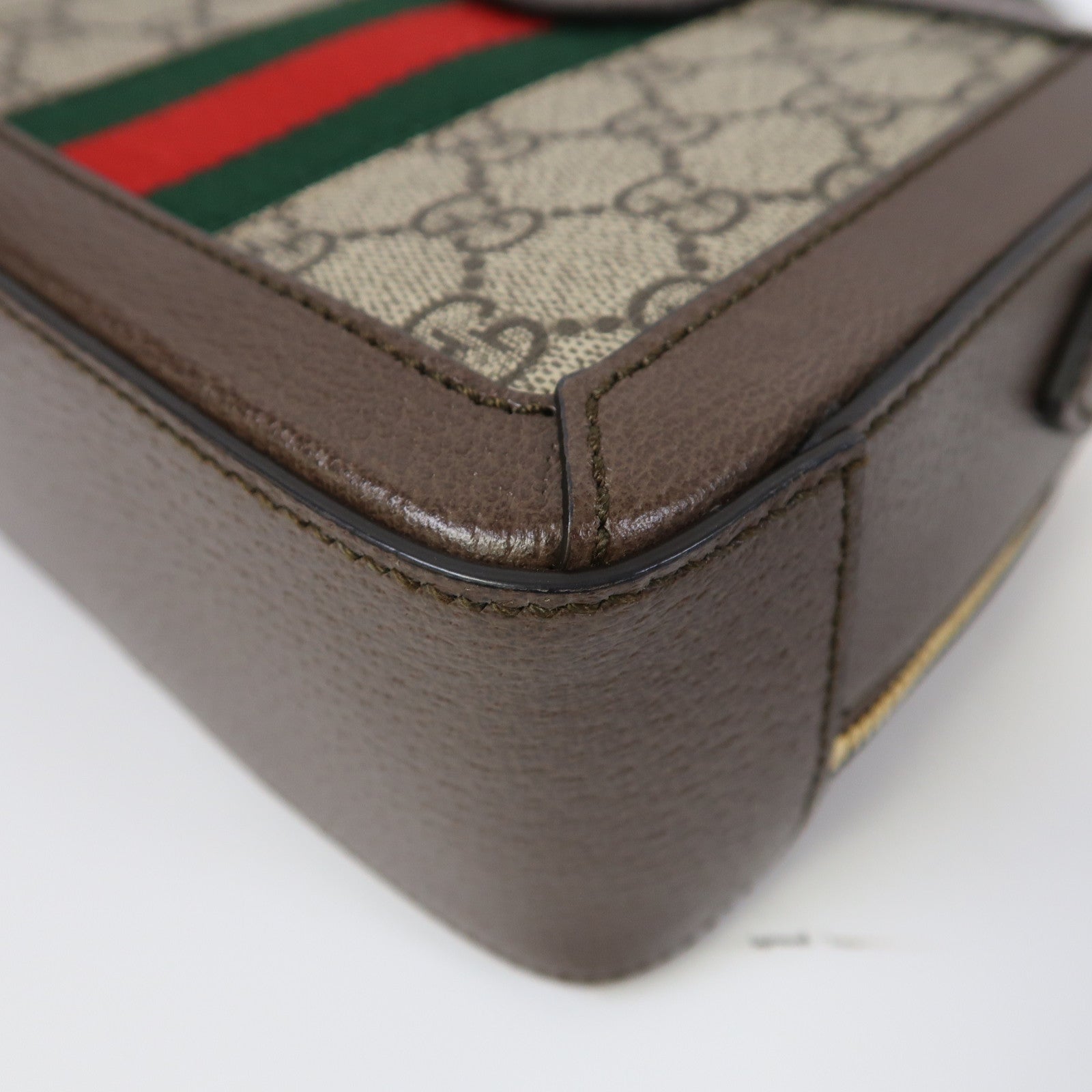 GUCCI 塗層帆布/牛皮皮革Ophidia GG Mini金扣手挽肩背兩用袋啡色
