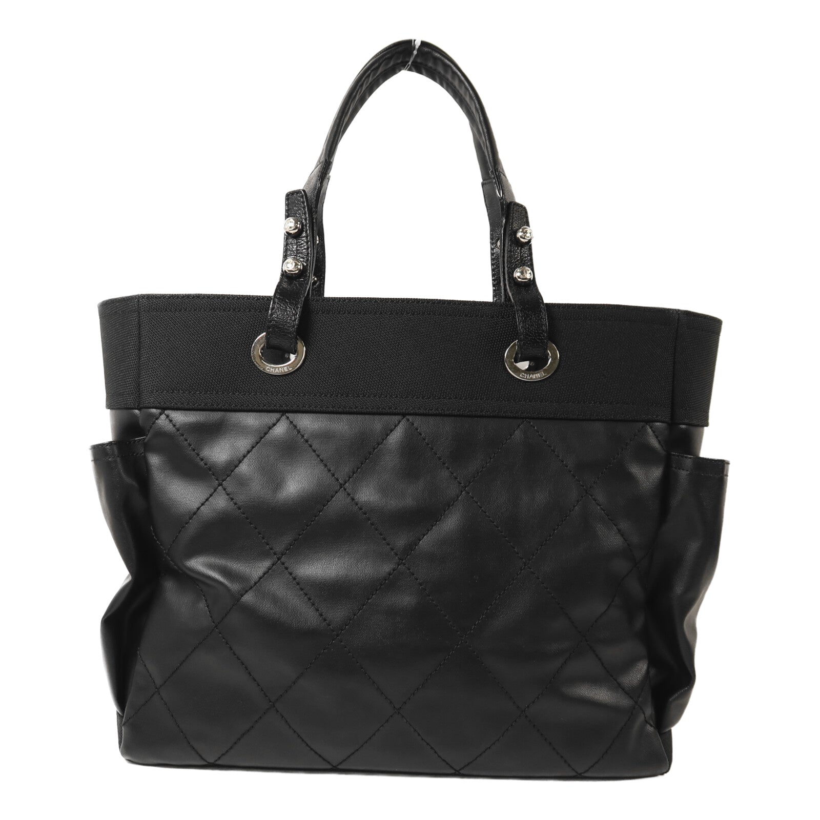 CHANEL 塗層帆布Biarritz Totebag MM銀扣手挽袋
