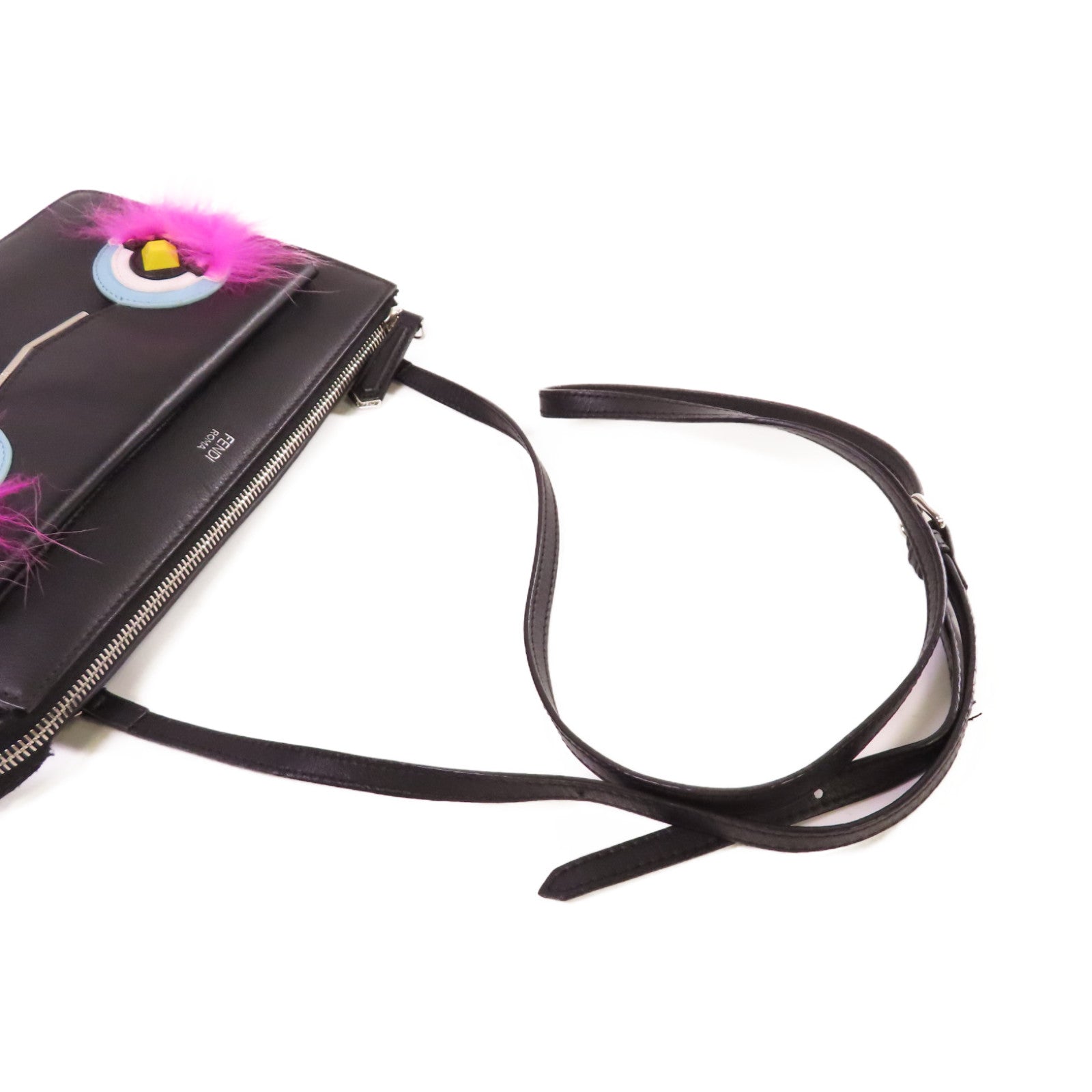 FENDI 【激減優惠】牛皮皮革Monster Shoulder Bag銀扣肩背袋黑色