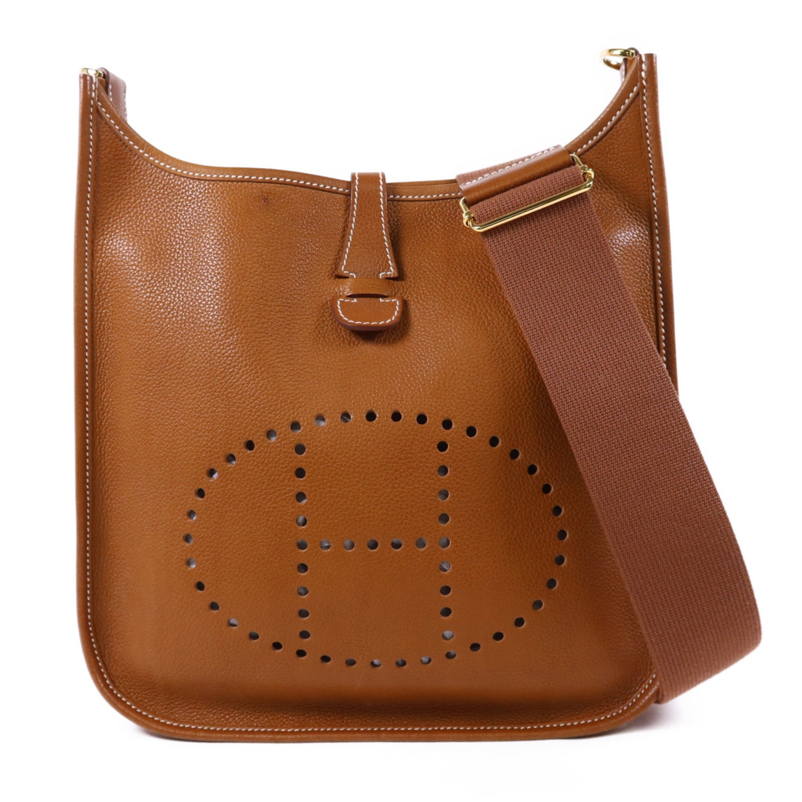 HERMES Barenia Foubourg皮革Evelyne PM金扣肩背袋Gold