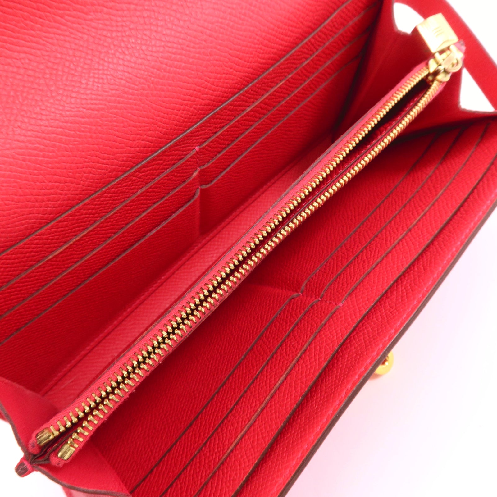 HERMES 【激減優惠】Epsom皮革Kelly Long Wallet金扣長錢包Rose De Coeur