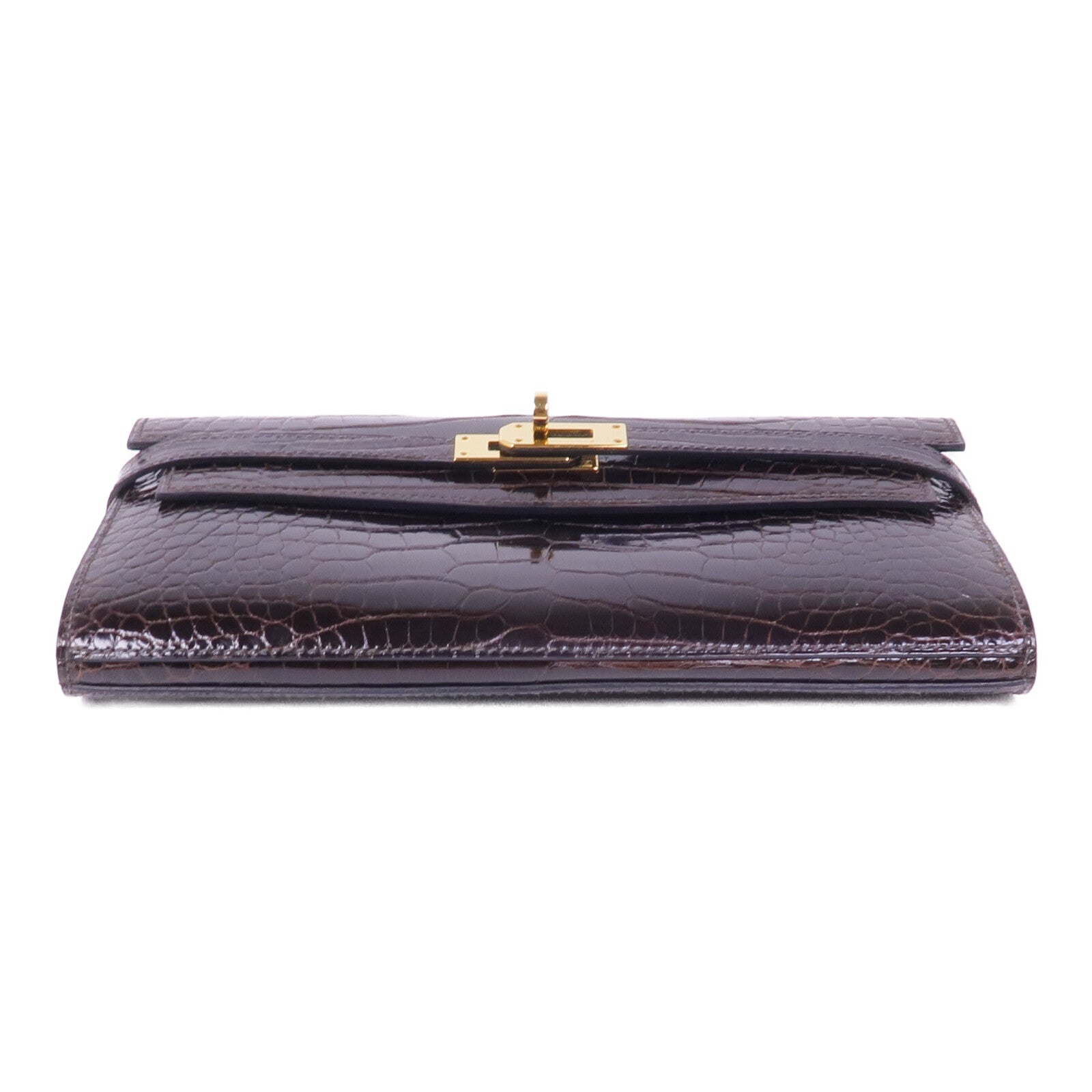 HERMES 【激減優惠】Alligator皮革Kelly Long Wallet金扣長錢包