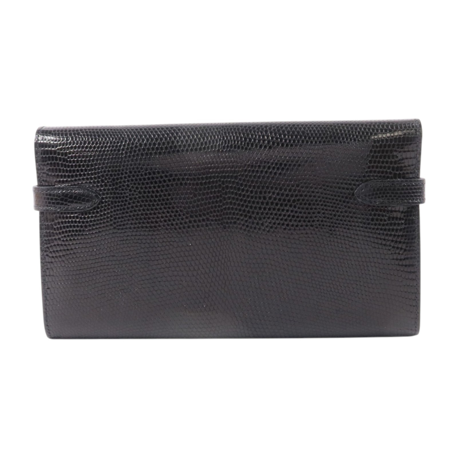 HERMES 蜥蝪皮革Kelly Long Wallet銀扣長錢包Noir