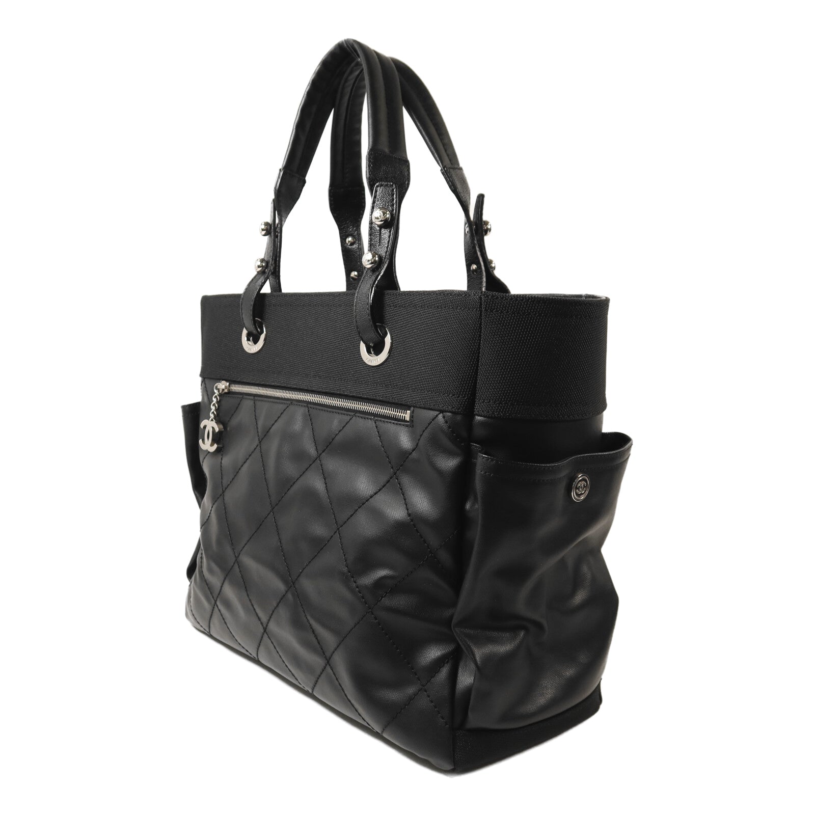 CHANEL 塗層帆布Biarritz Totebag MM銀扣手挽袋