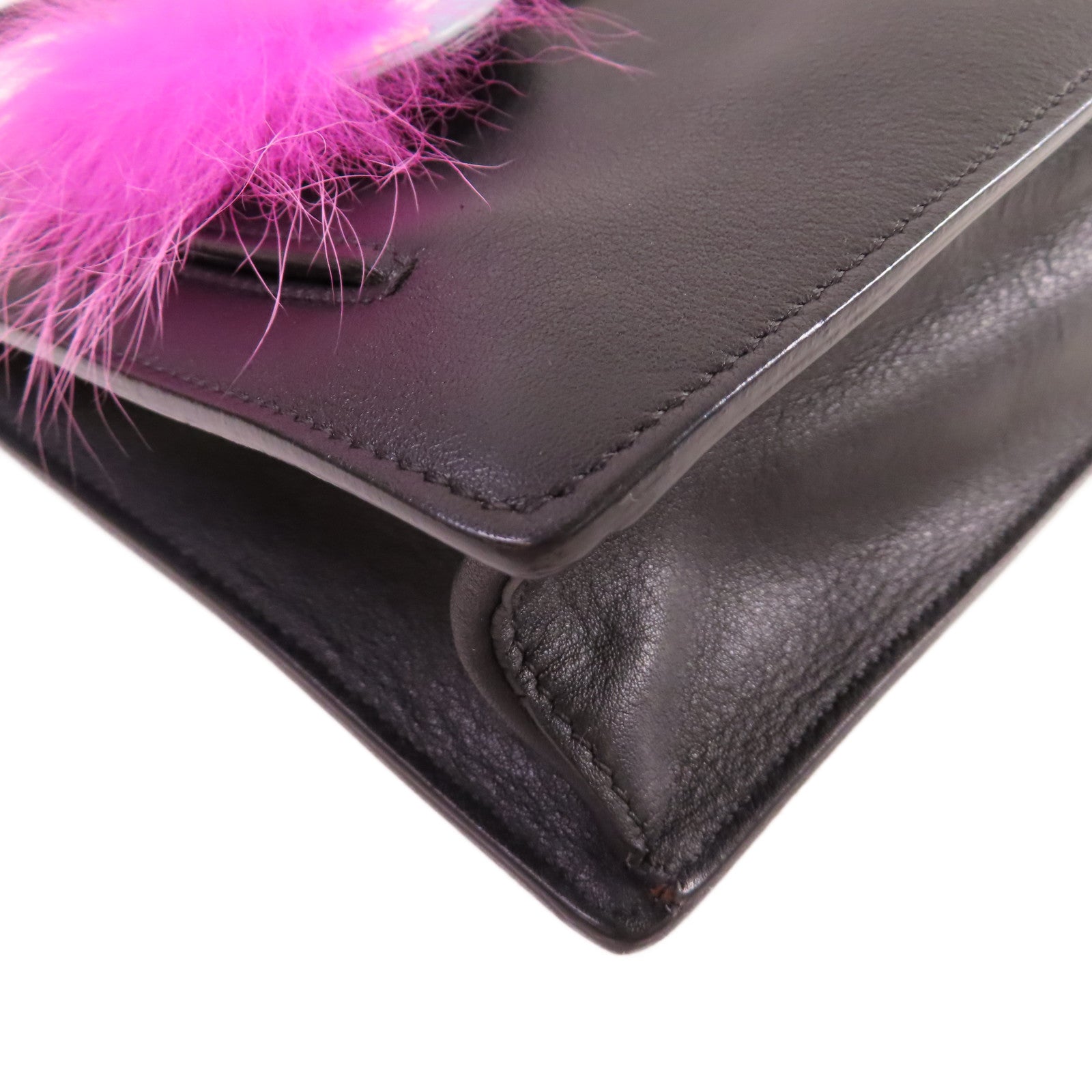 FENDI 【激減優惠】牛皮皮革Monster Shoulder Bag銀扣肩背袋黑色